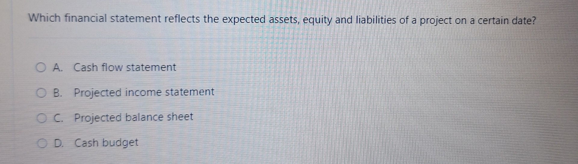  Which financial statement reflects the expected assets, equity and liabilities of