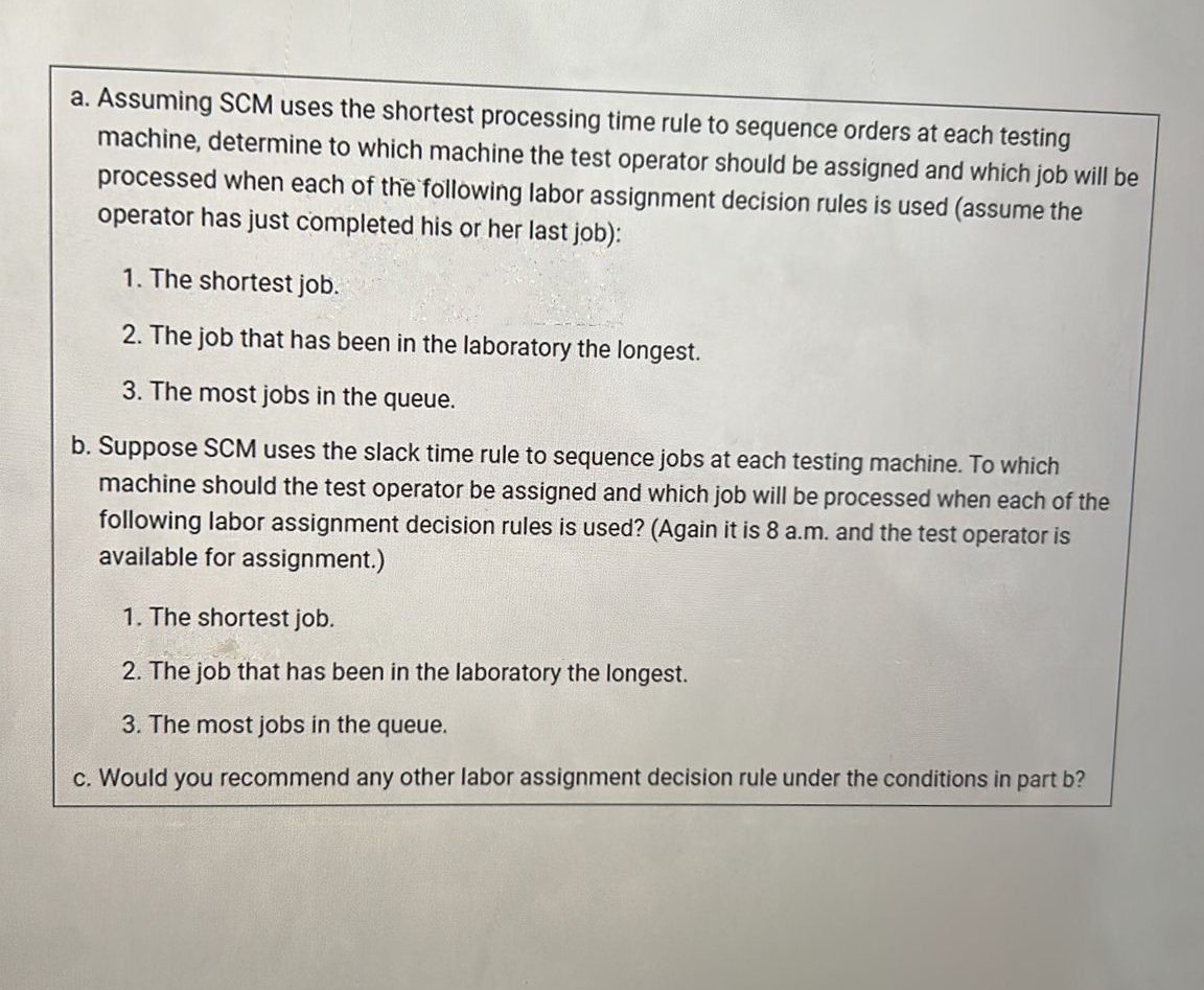  a. Assuming SCM uses the shortest processing time rule to sequence