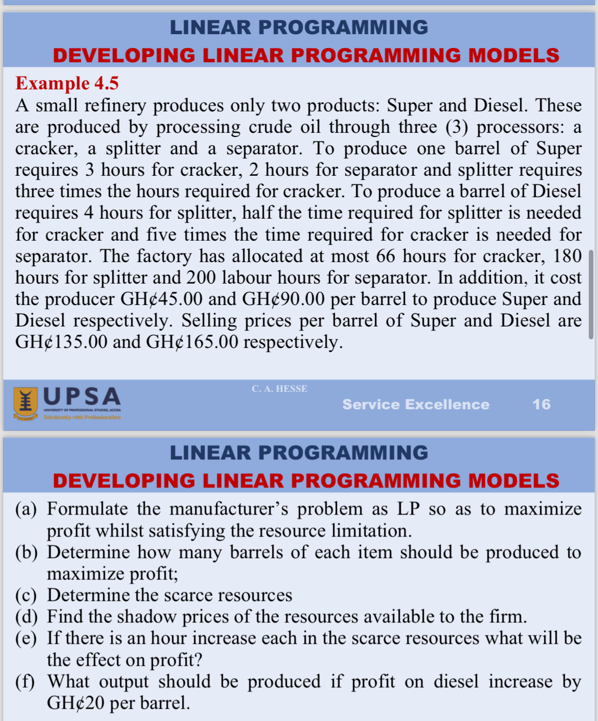  LINEAR PROGRAMMING DEVELOPING LINEAR PROGRAMMING MODELS Example 4.5 A small refinery
