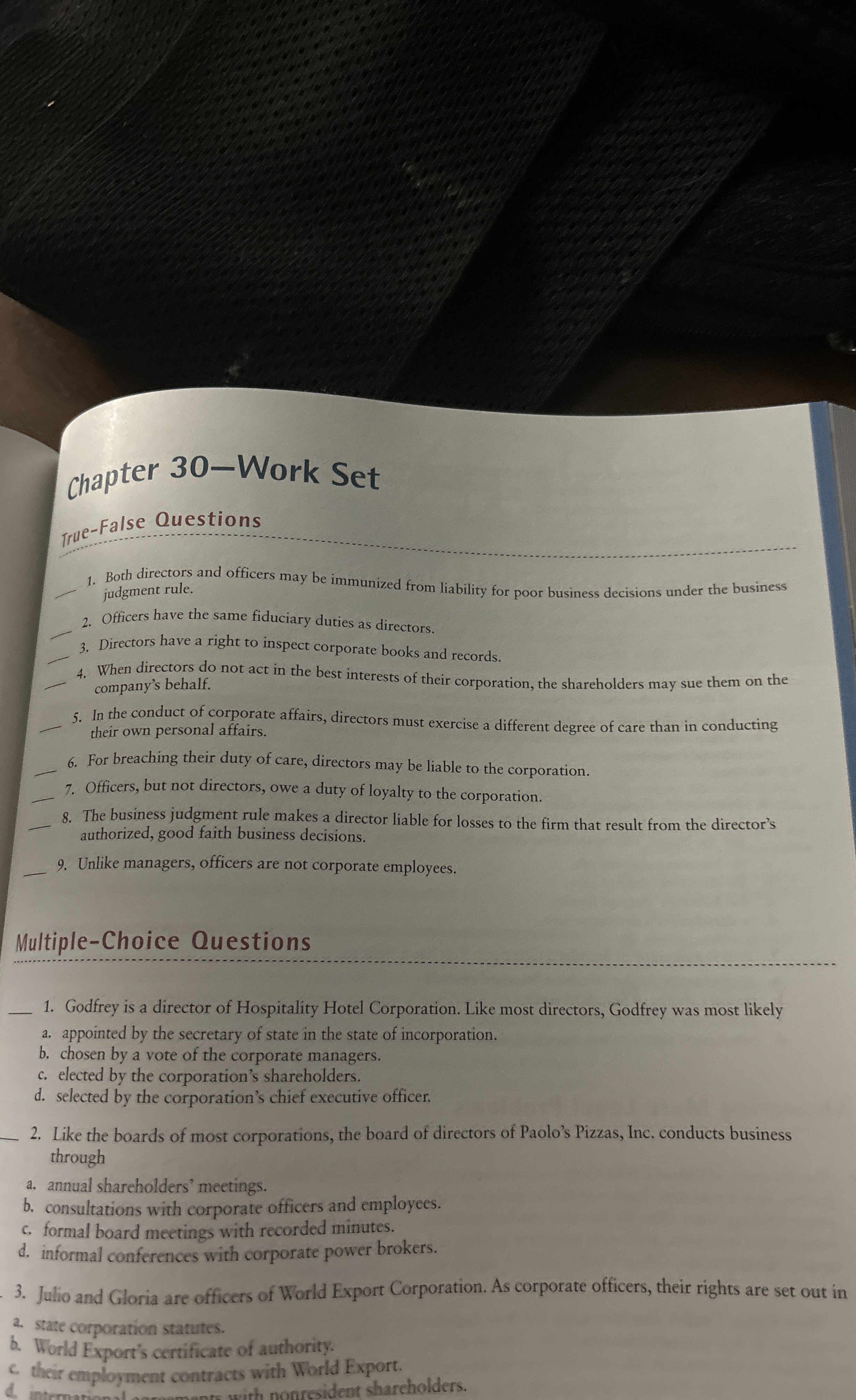  chapter 30-Work Set True-False Questions Both directors and officers may be