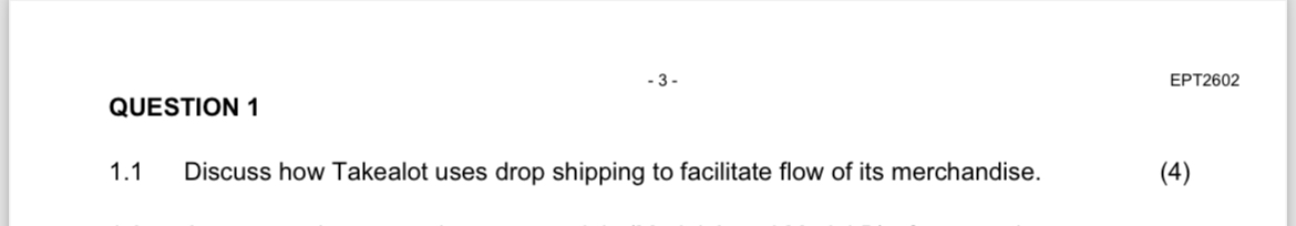  EPT2602 QUESTION 1 1.1 Discuss how Takealot uses drop shipping to