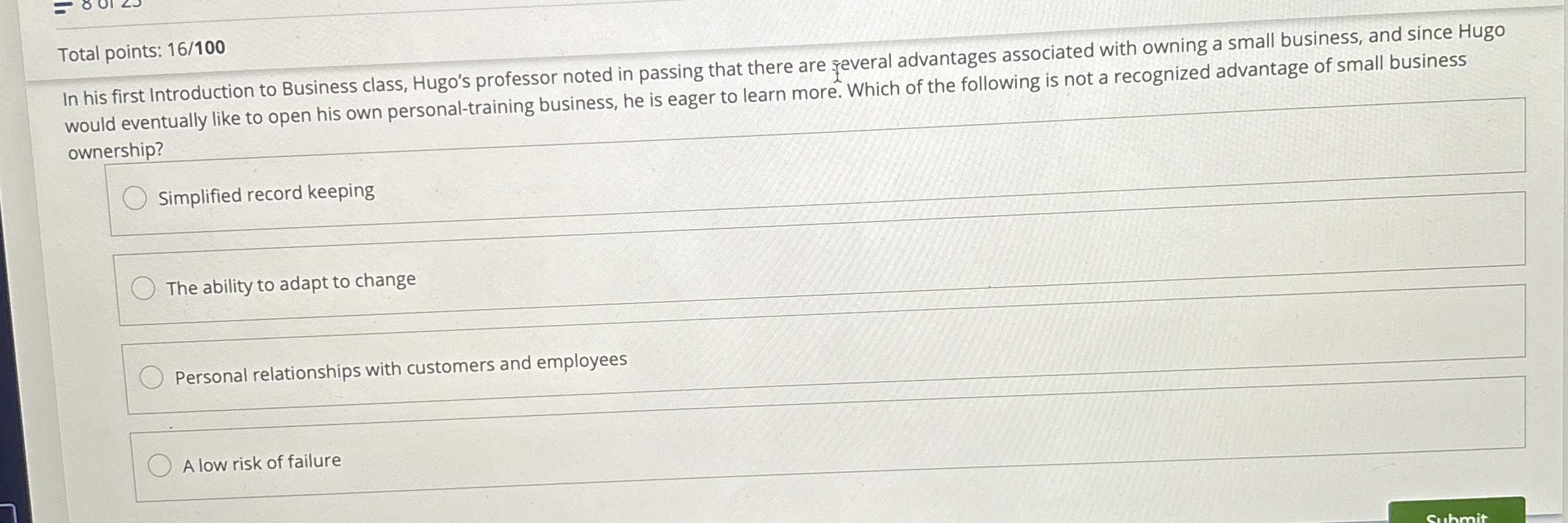  Total points: 16100 would eventually like to open his own personal-training