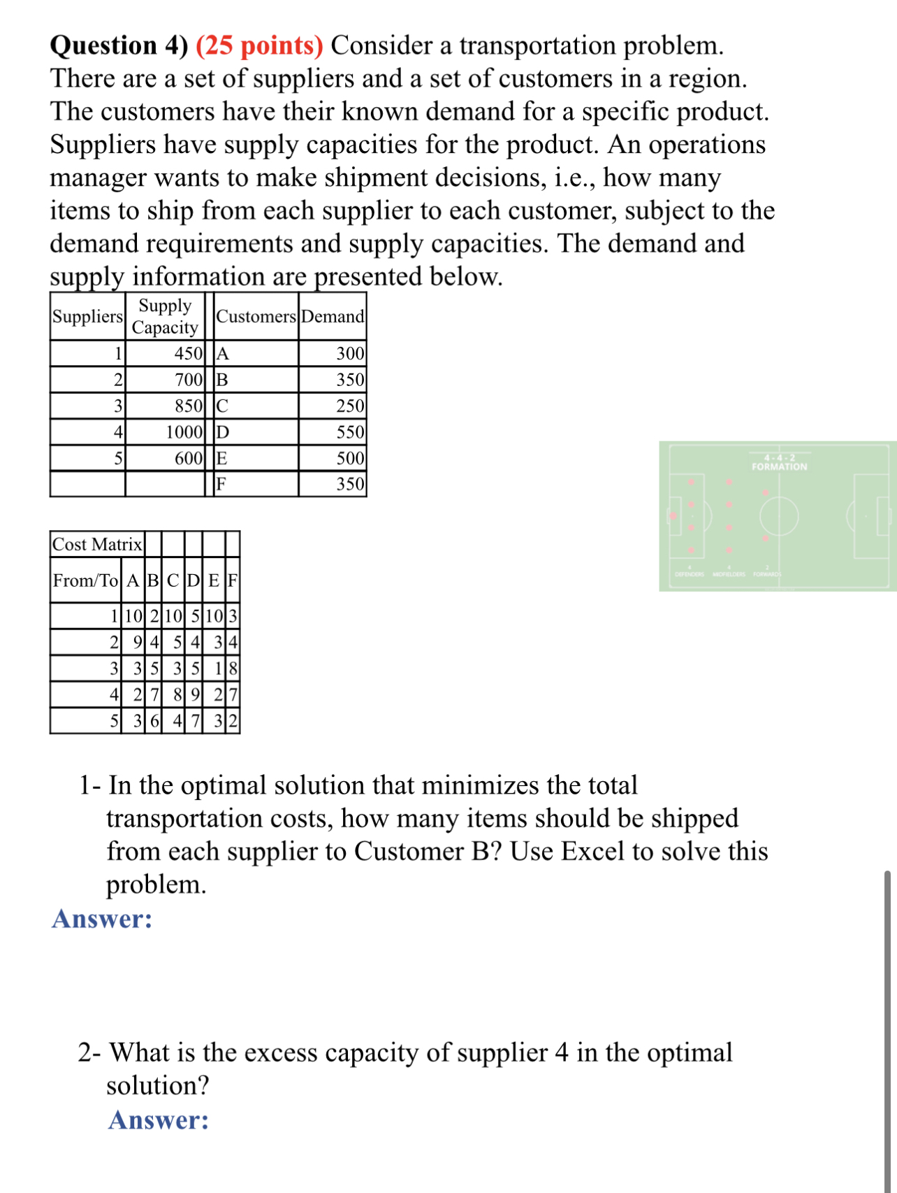  Question 4)(25 points) Consider a transportation problem. There are a set