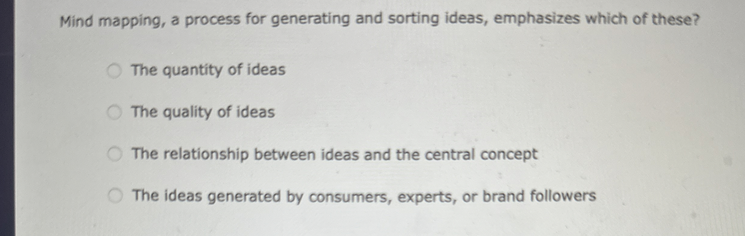  Mind mapping, a process for generating and sorting ideas, emphasizes which