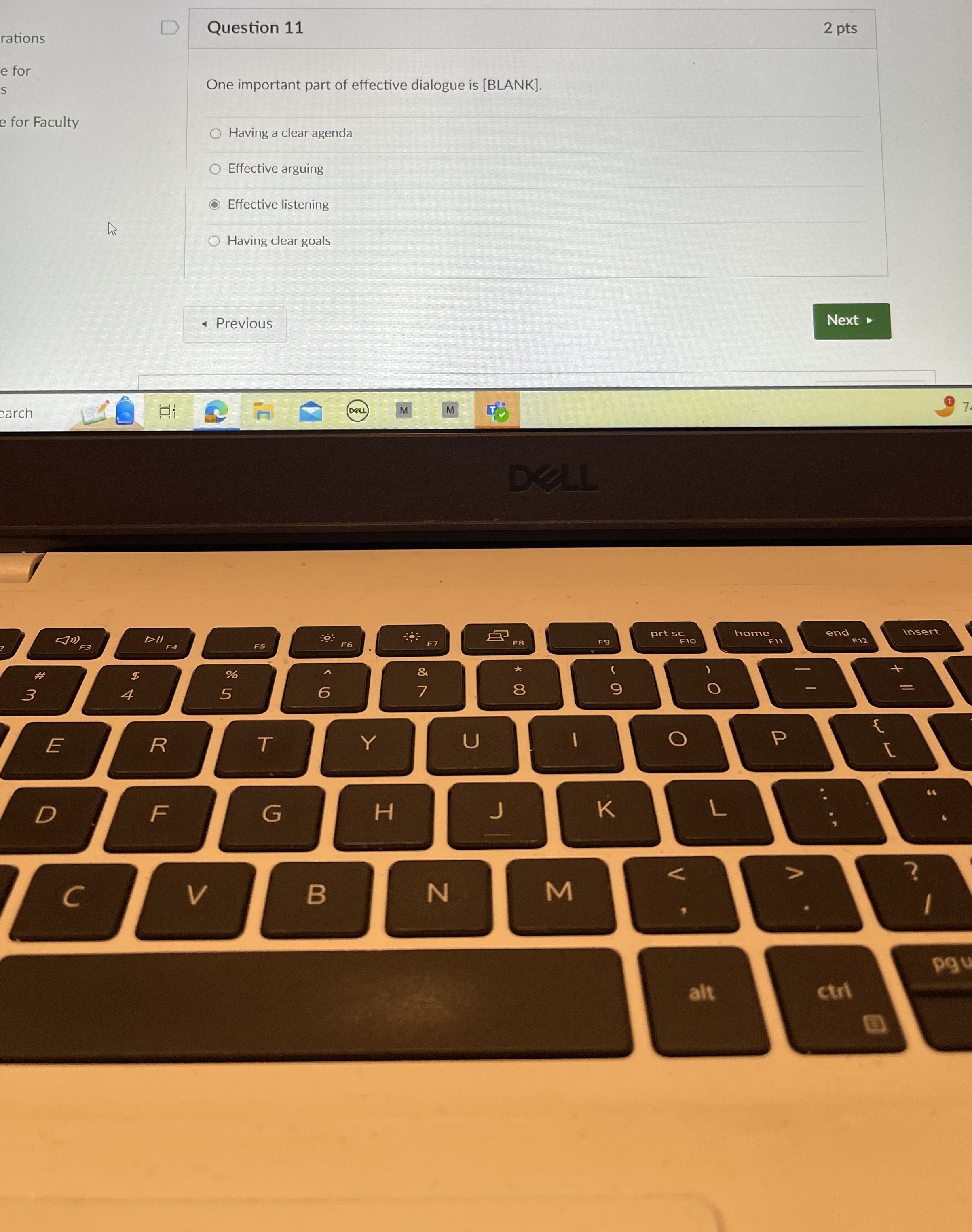  Question 11 2 pts rations e for S One important part