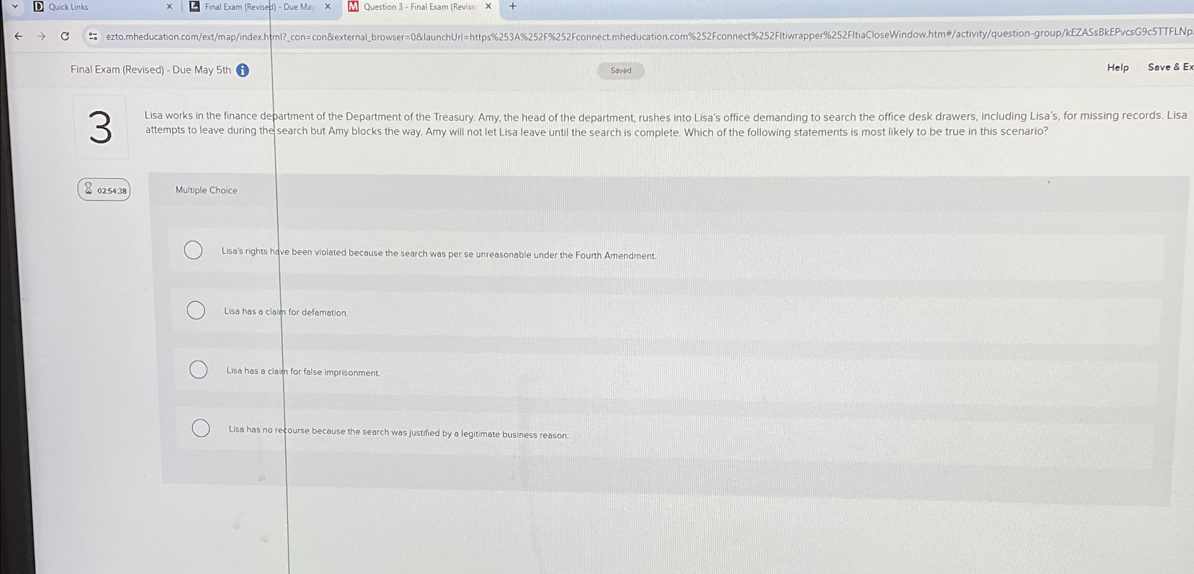  D) Quick Links Final Exam (Revised)- Due May Question 3- Final