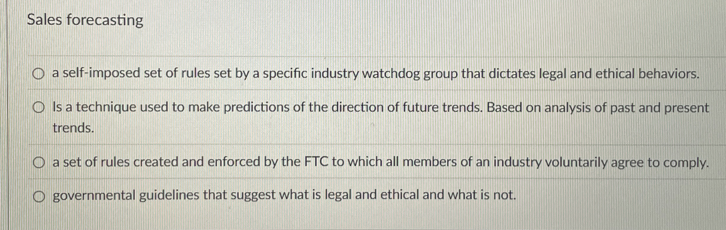  Sales forecasting a self-imposed set of rules set by a specific