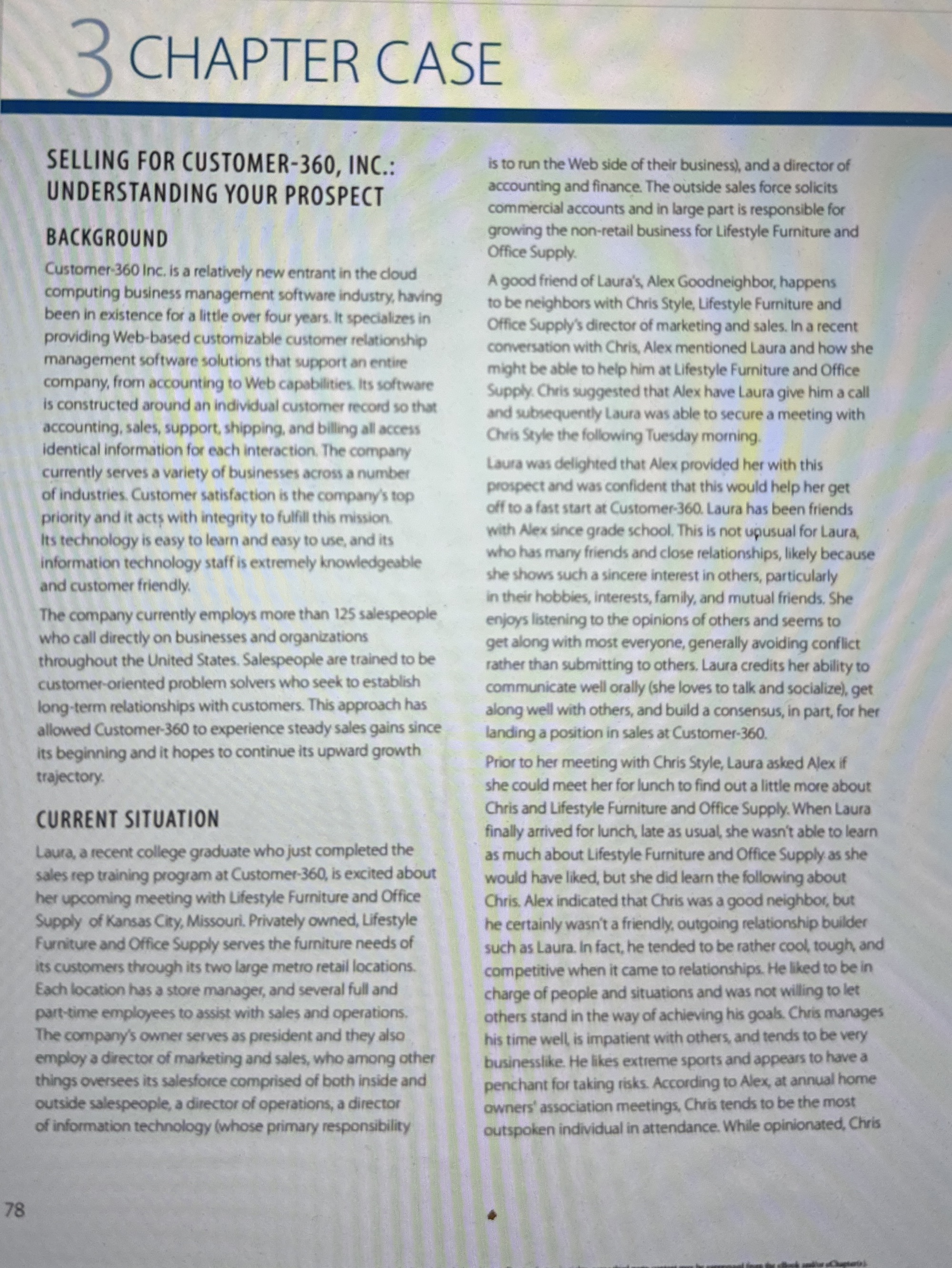  3 CHAPTER CASE SELLING FOR CUSTOMER-360, INC.: UNDERSTANDING YOUR PROSPECT BACKGROUND