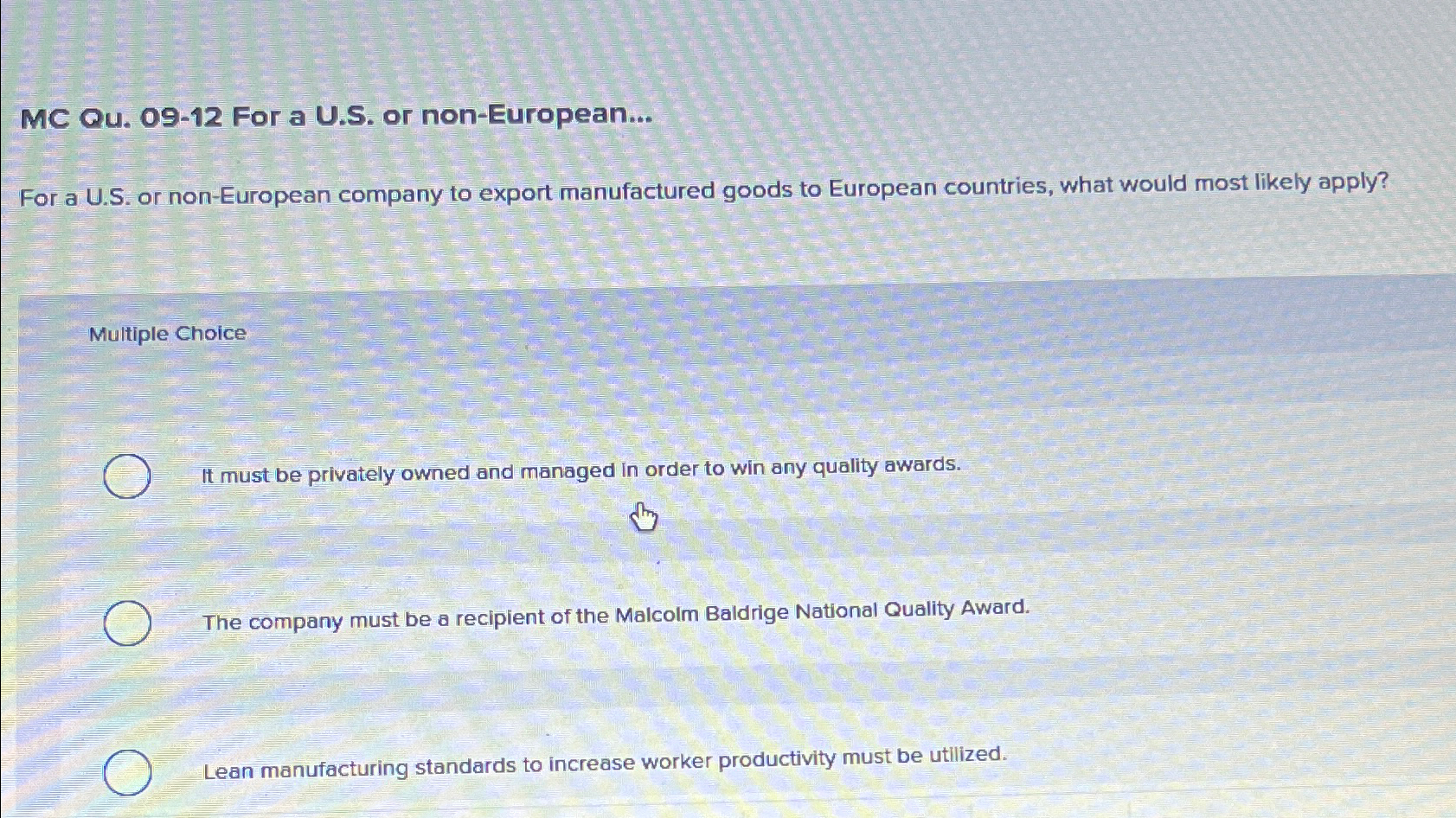  MC Qu.09-12 For a U.S. or non-European... For a U.S. or