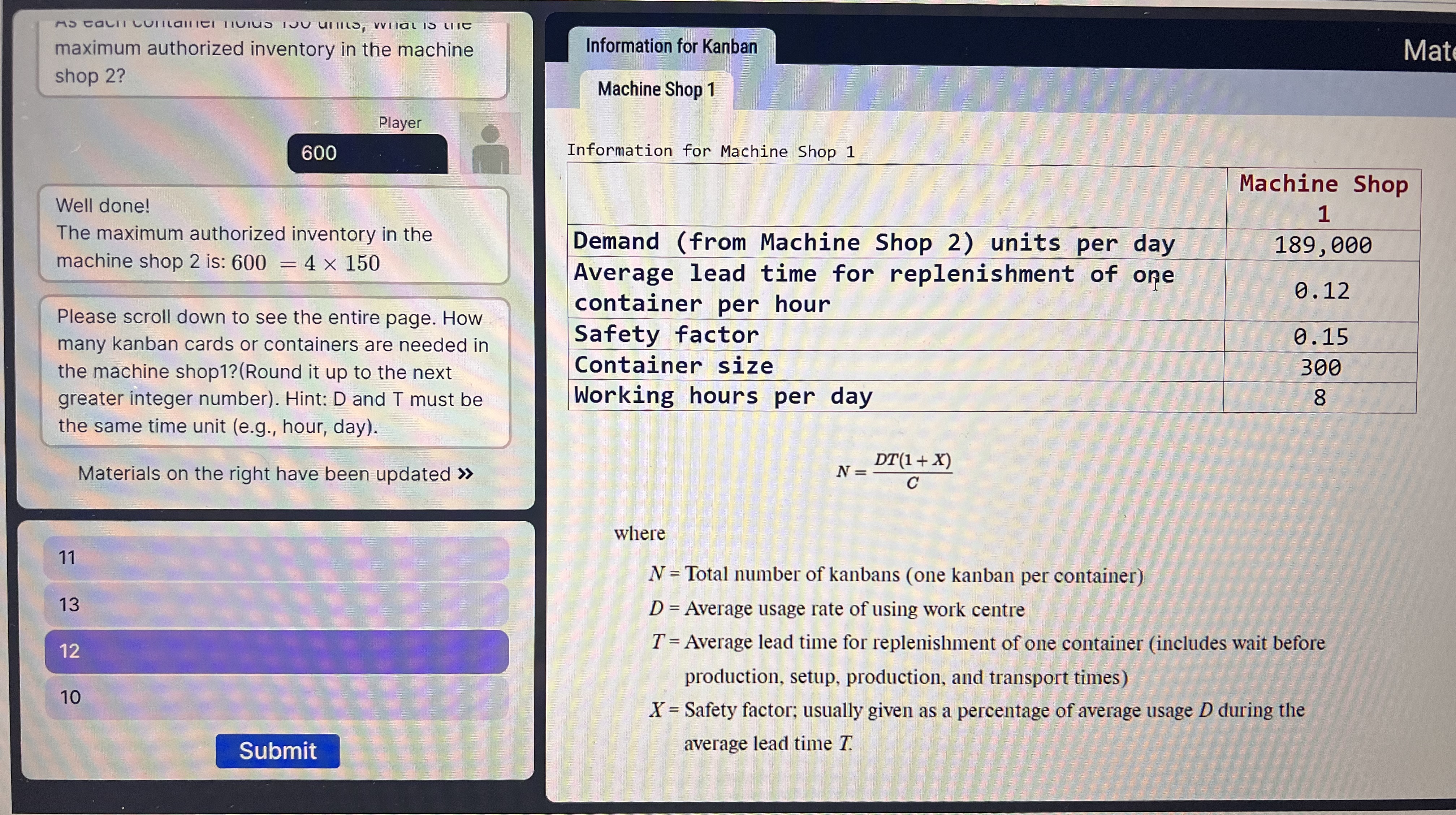  maximum authorized inventory in the machine shop 2? Information for Kanban