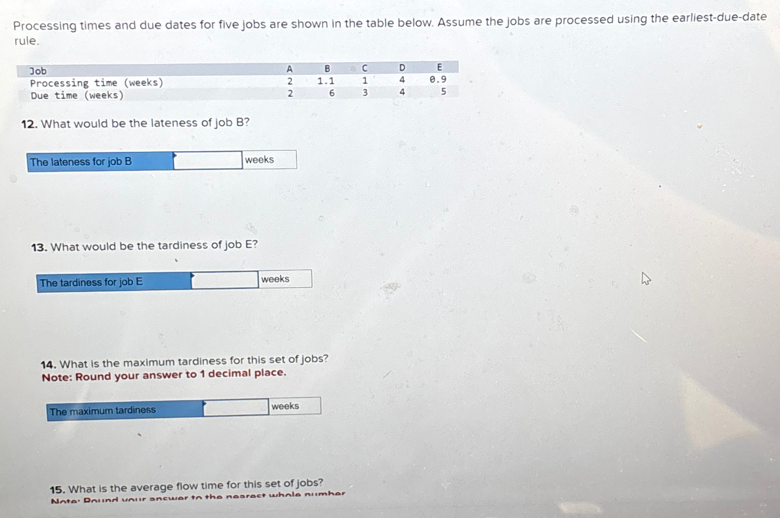  Processing times and due dates for five jobs are shown in