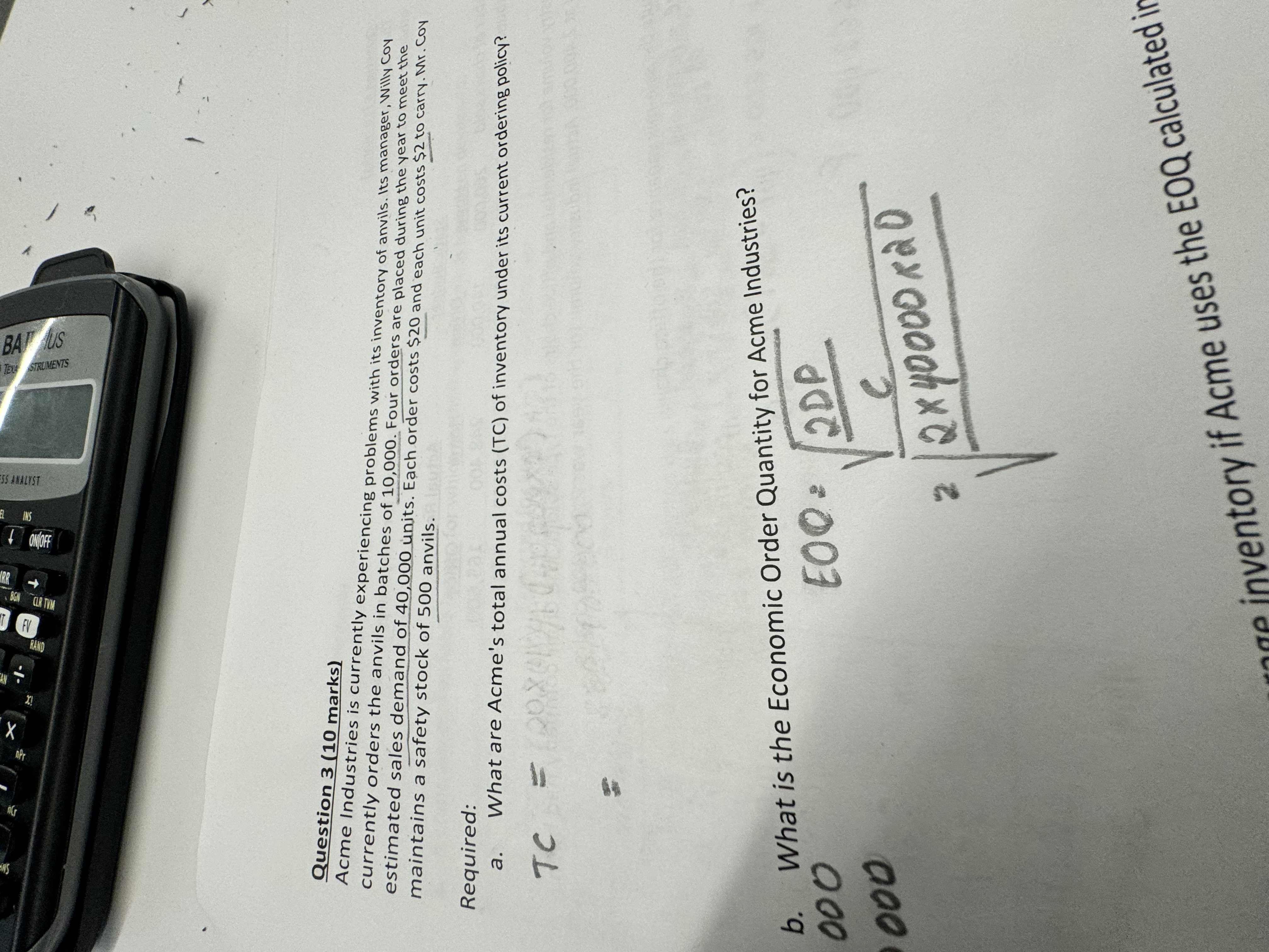  Question 3(10 marks) Acme Industries is currently experiencing problems with its