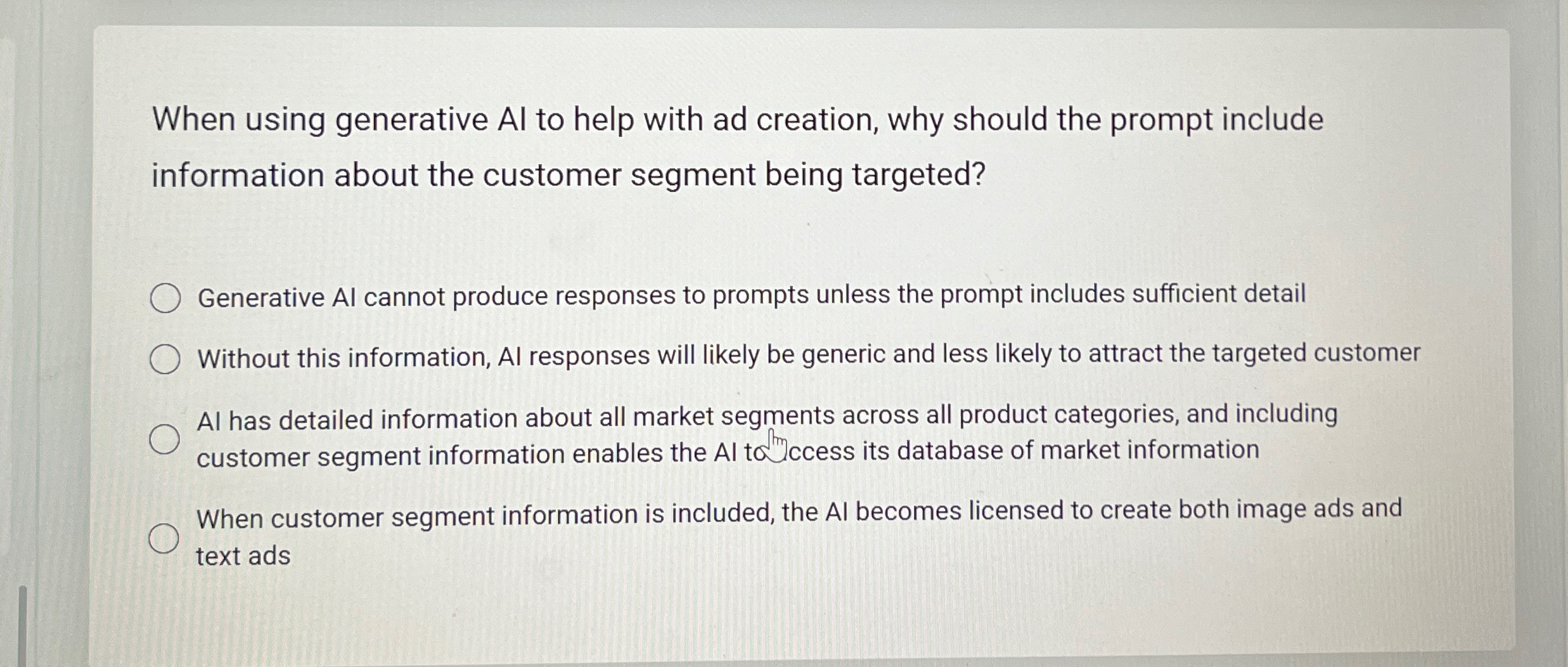  When using generative Al to help with ad creation, why should