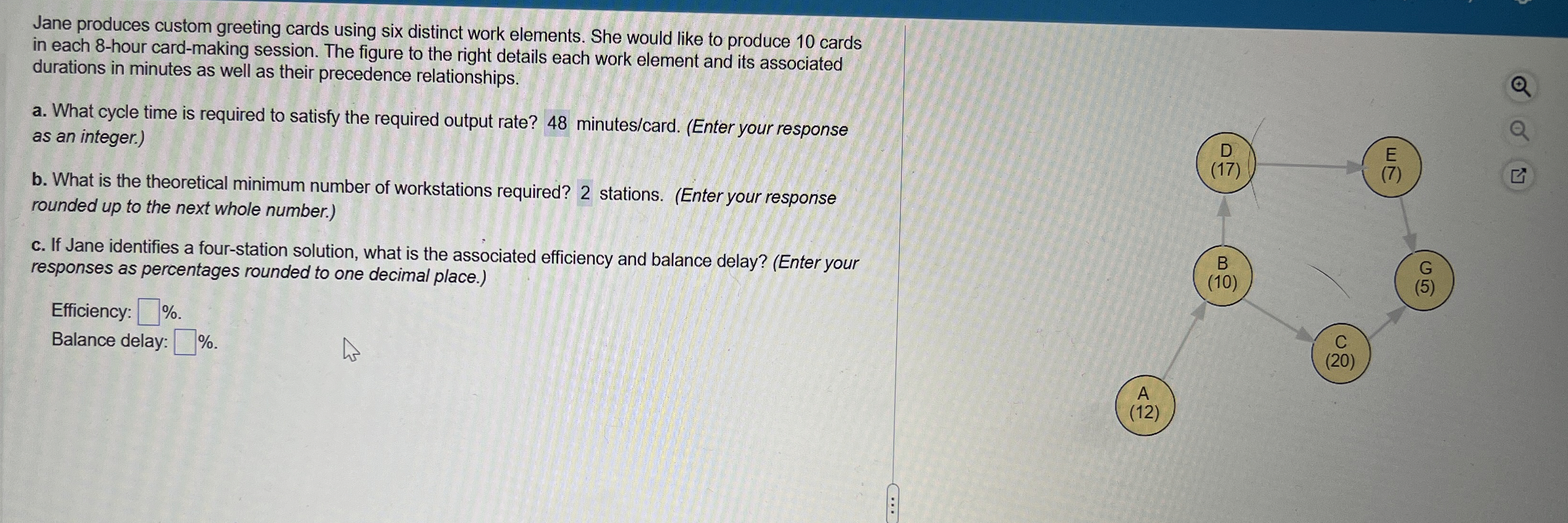  Jane produces custom greeting cards using six distinct work elements. She