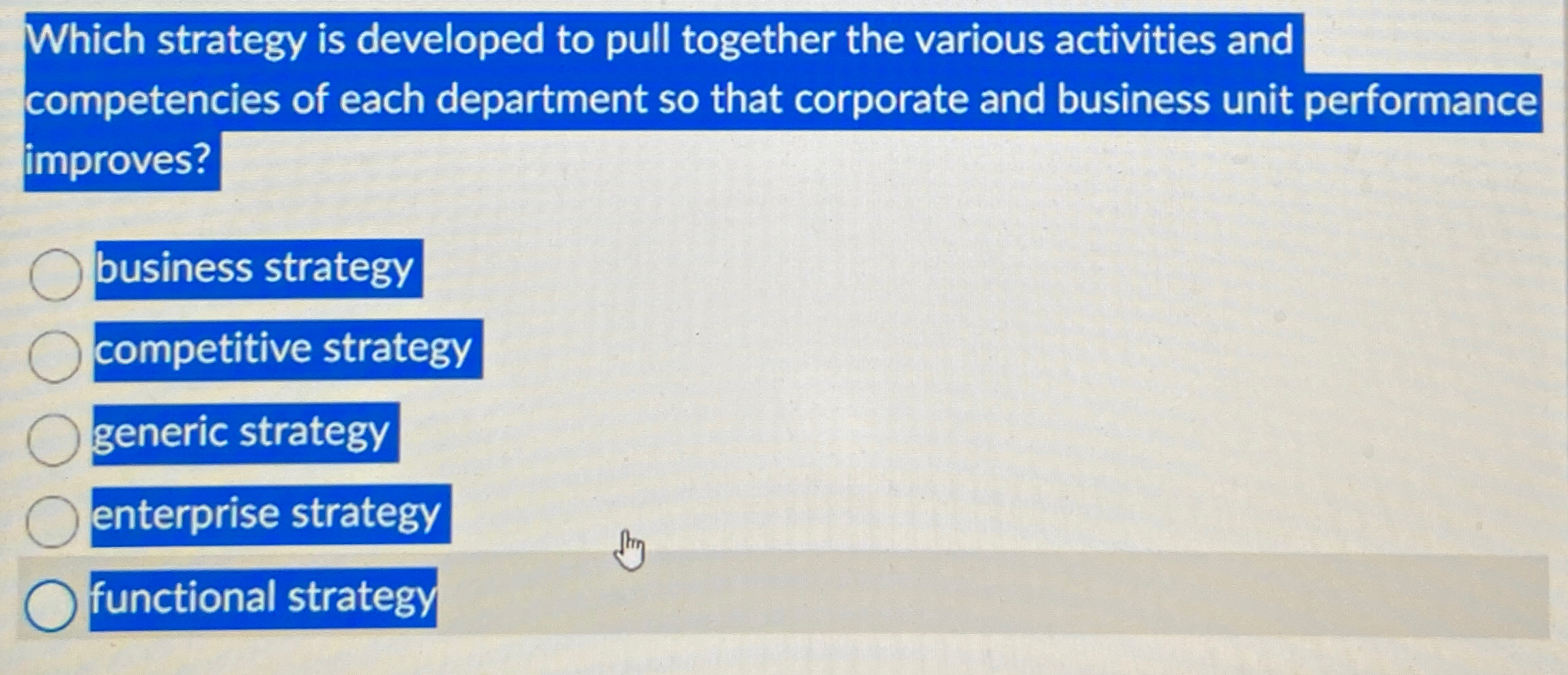  Which strategy is developed to pull together the various activities and