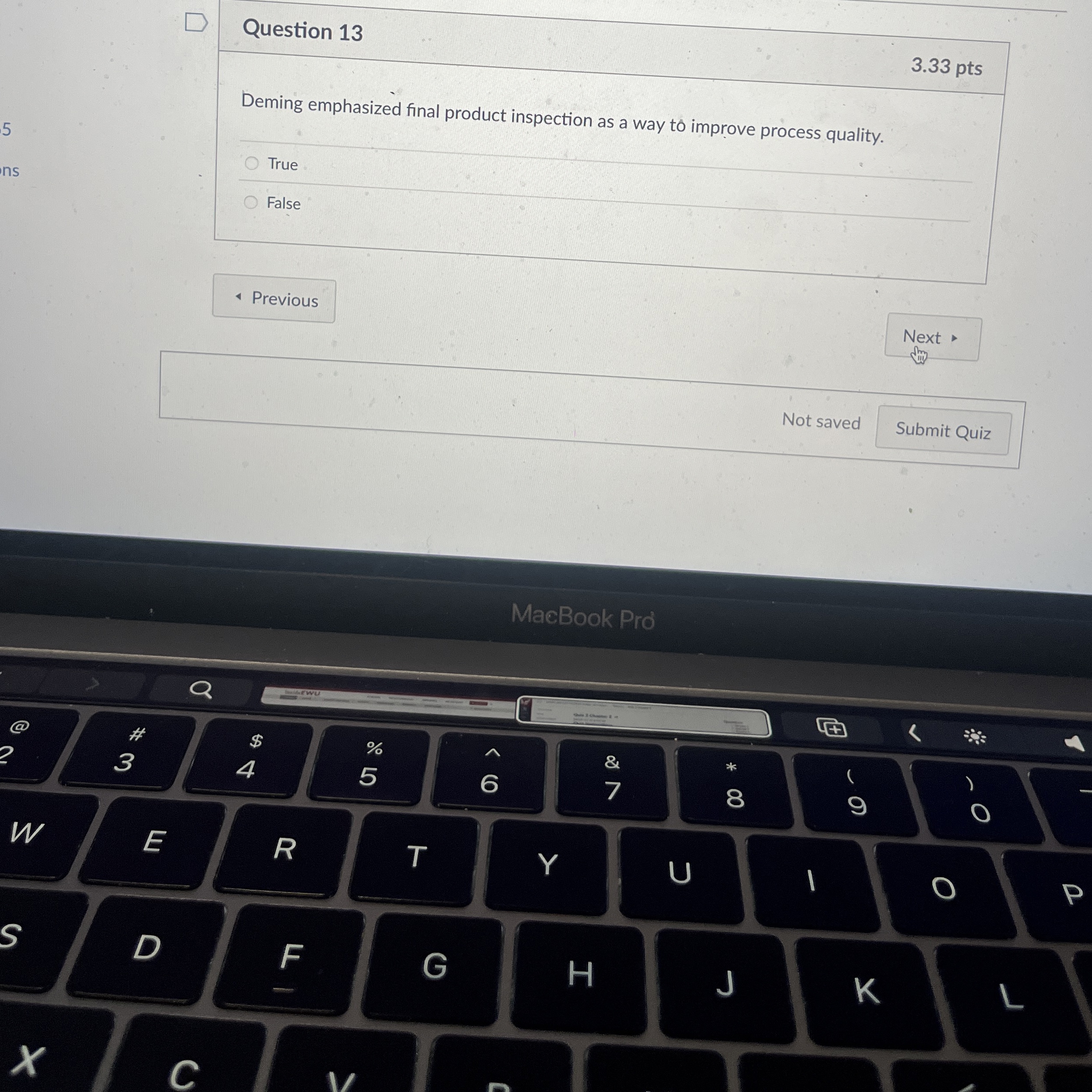  Question 13 Deming emphasized final product inspection as a way t