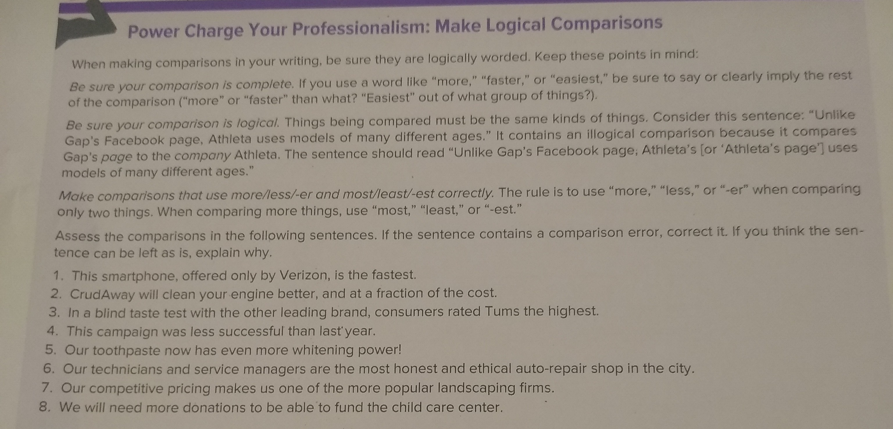  Power Charge Your Professionalism: Make Logical Comparisons When making comparisons in