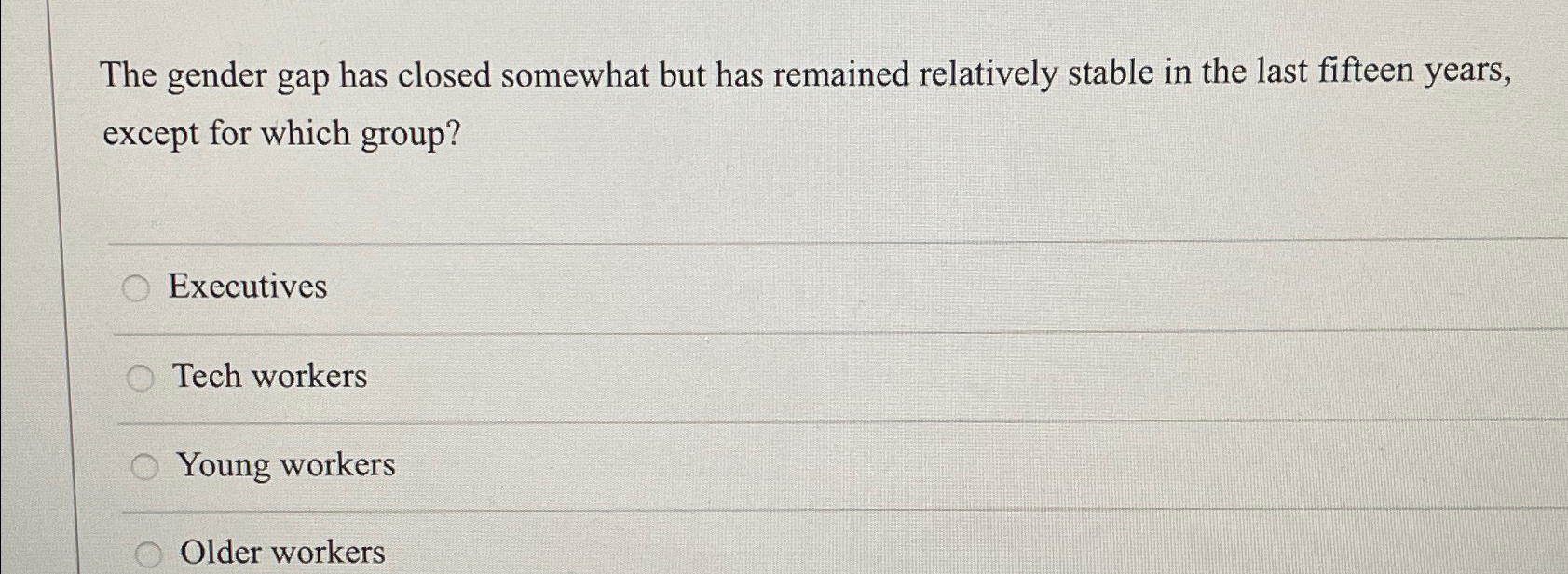  The gender gap has closed somewhat but has remained relatively stable