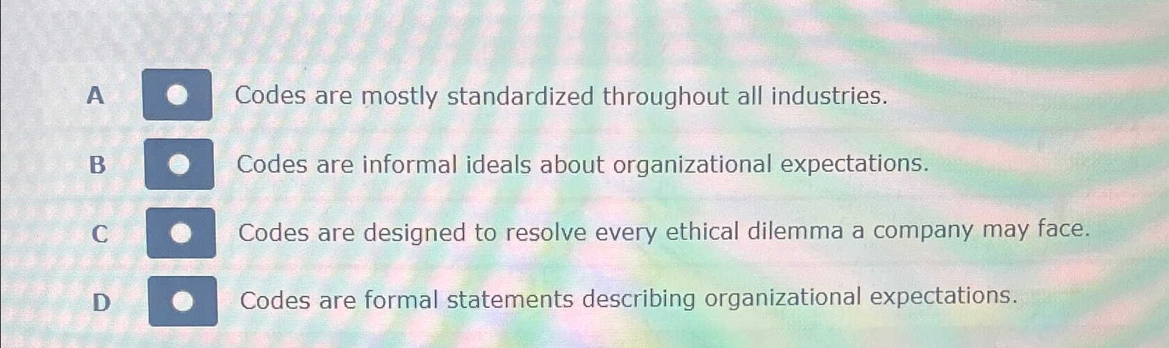  A Codes are mostly standardized throughout all industries. B Codes are