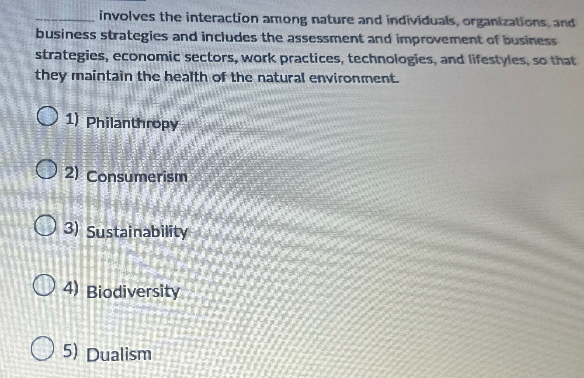  q, involves the interaction among nature and individuals, organizations, and business