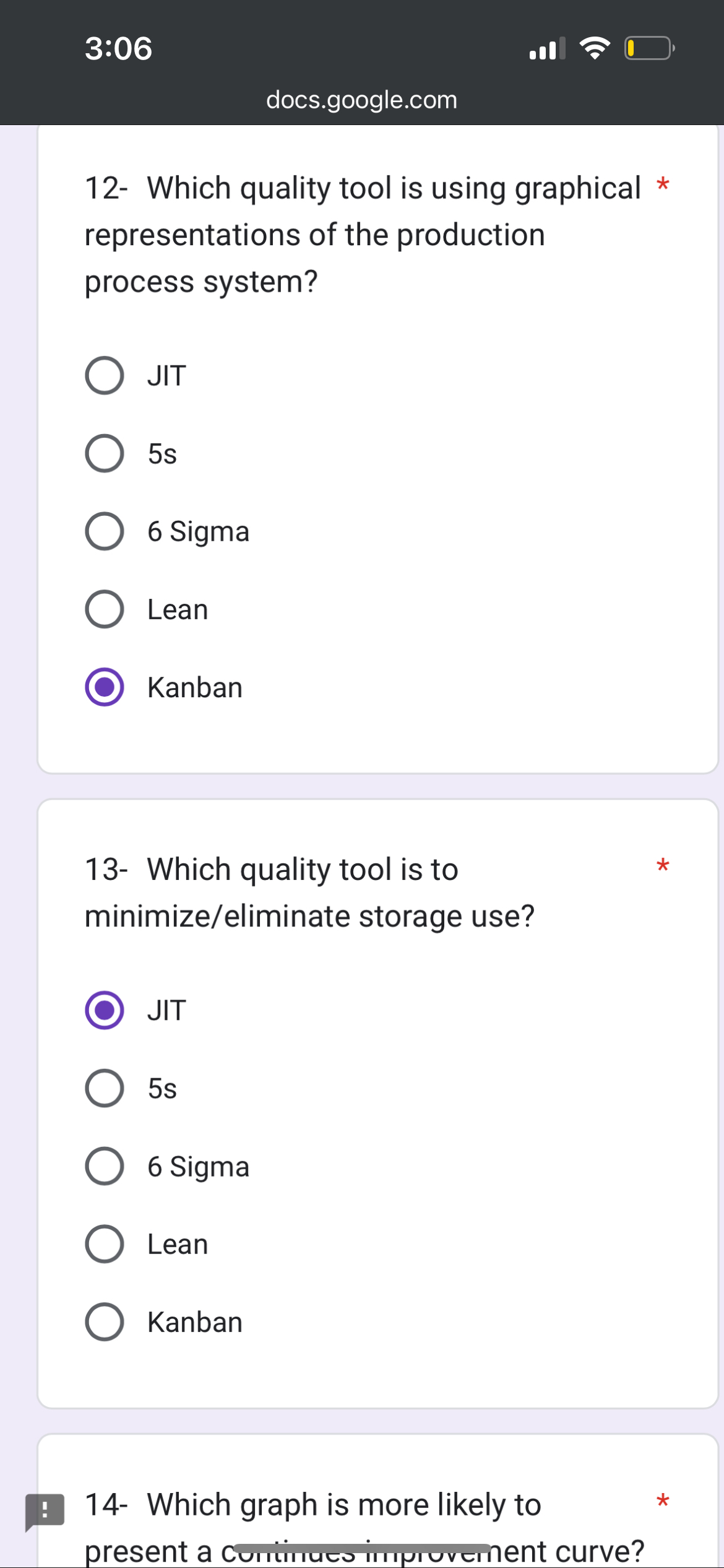  3:06 docs.google.com 12- Which quality tool is using graphical * representations