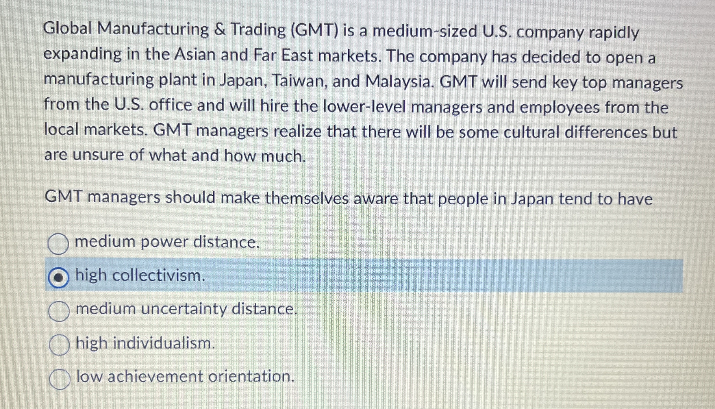  Global Manufacturing & Trading (GMT) is a medium-sized U.S. company rapidly