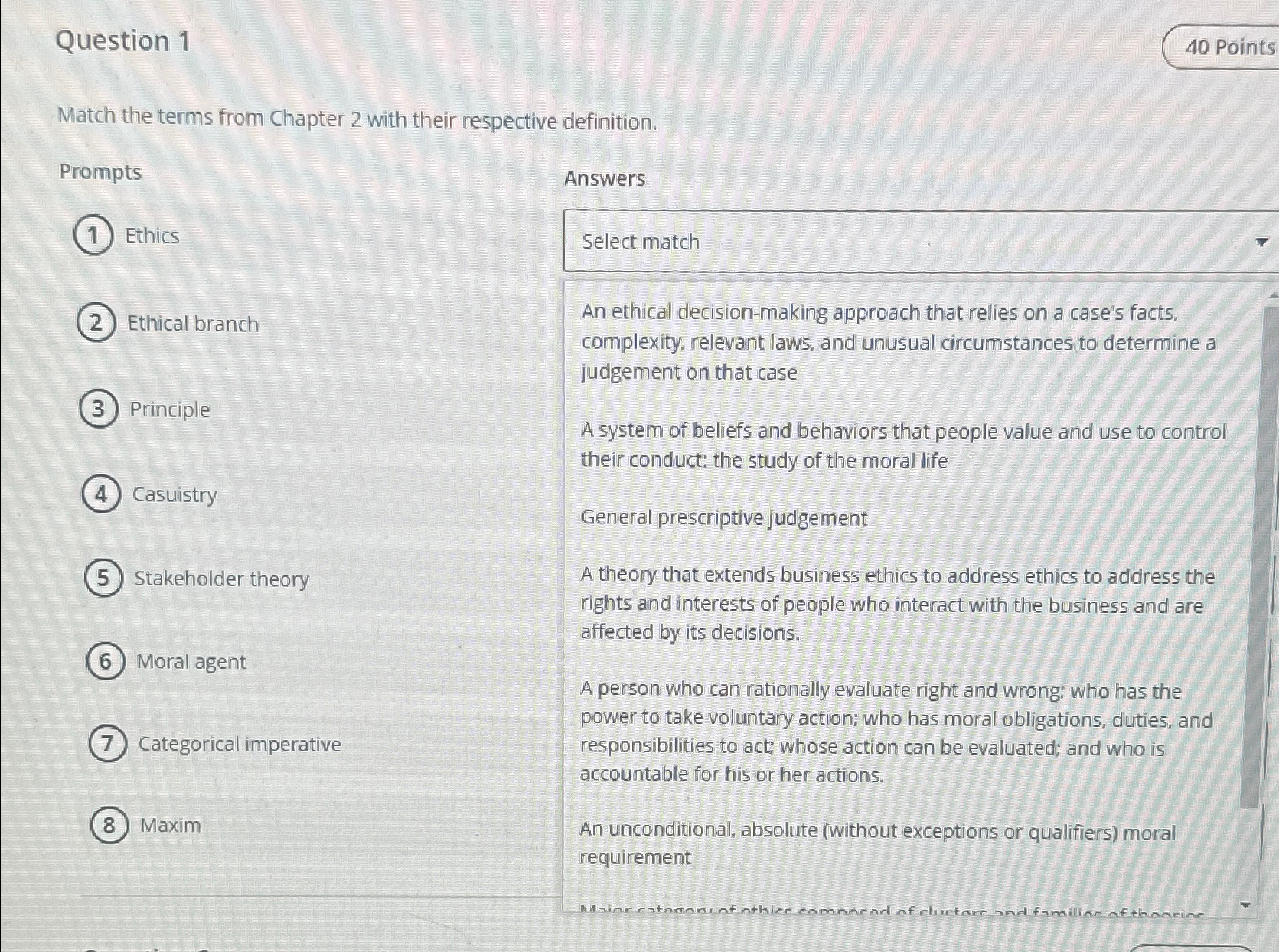  Question 1 40 Points Match the terms from Chapter 2 with