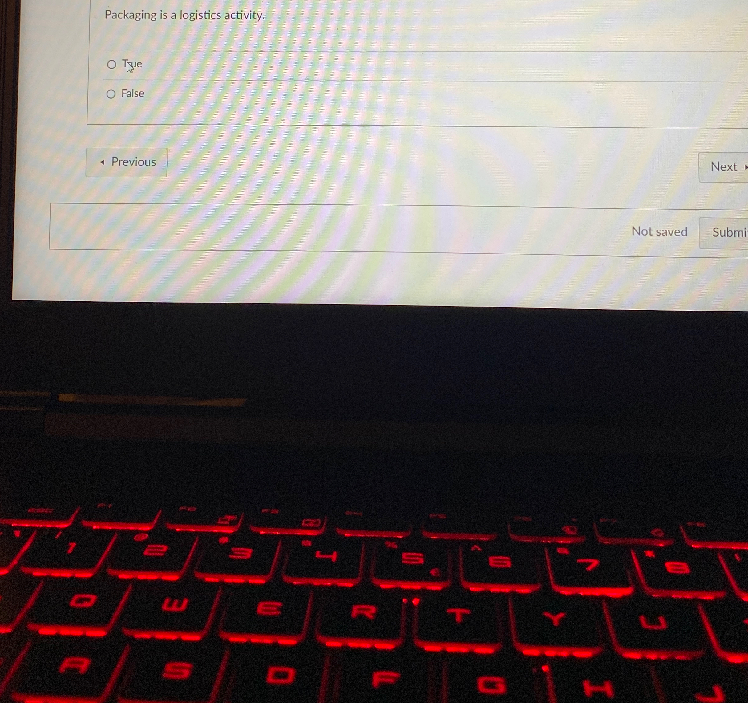  Packaging is a logistics activity. True False q, 