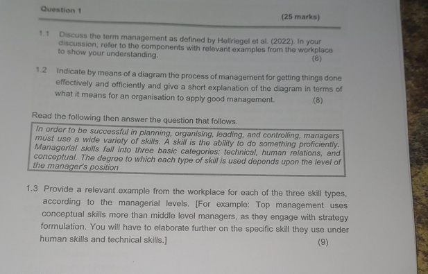  Question 1 (25 marks) 11 Discuss the term management as defined