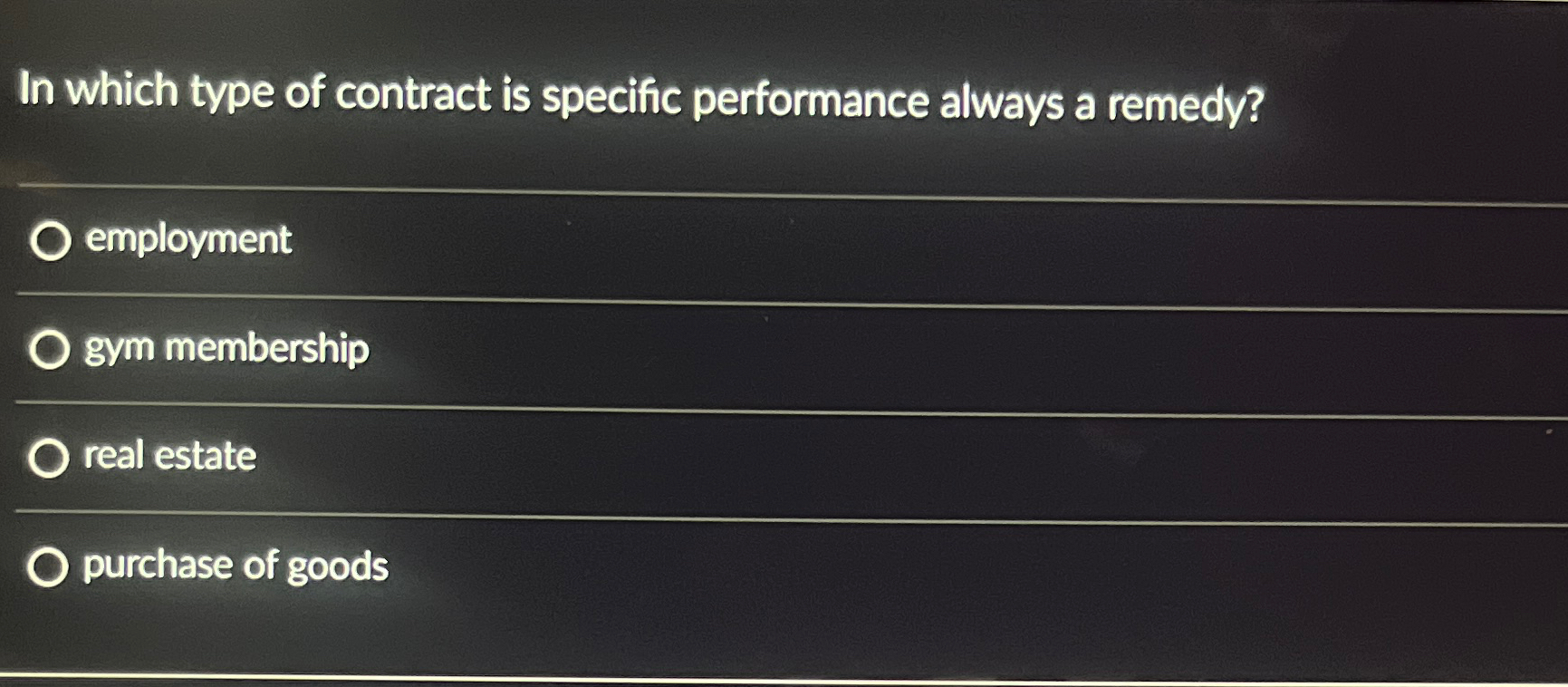  In which type of contract is specific performance always a remedy?