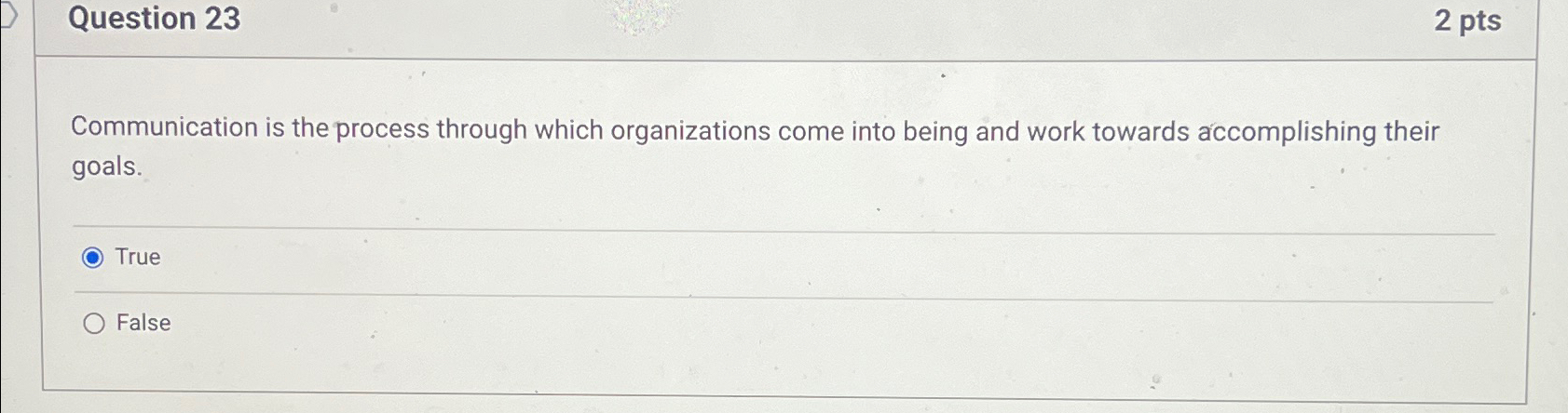  Question 23 2 pts Communication is the process through which organizations