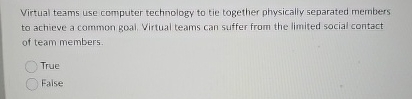  Virtual teams use computer technology to tie together physically separated members