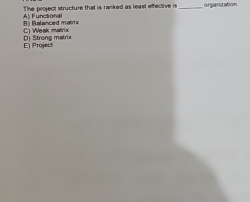  The project structure that is ranked as least effective is organization.