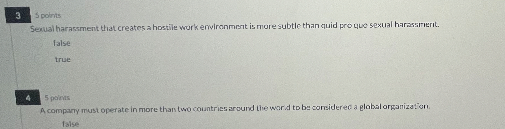  3 5 points Sexual harassment that creates a hostile work environment