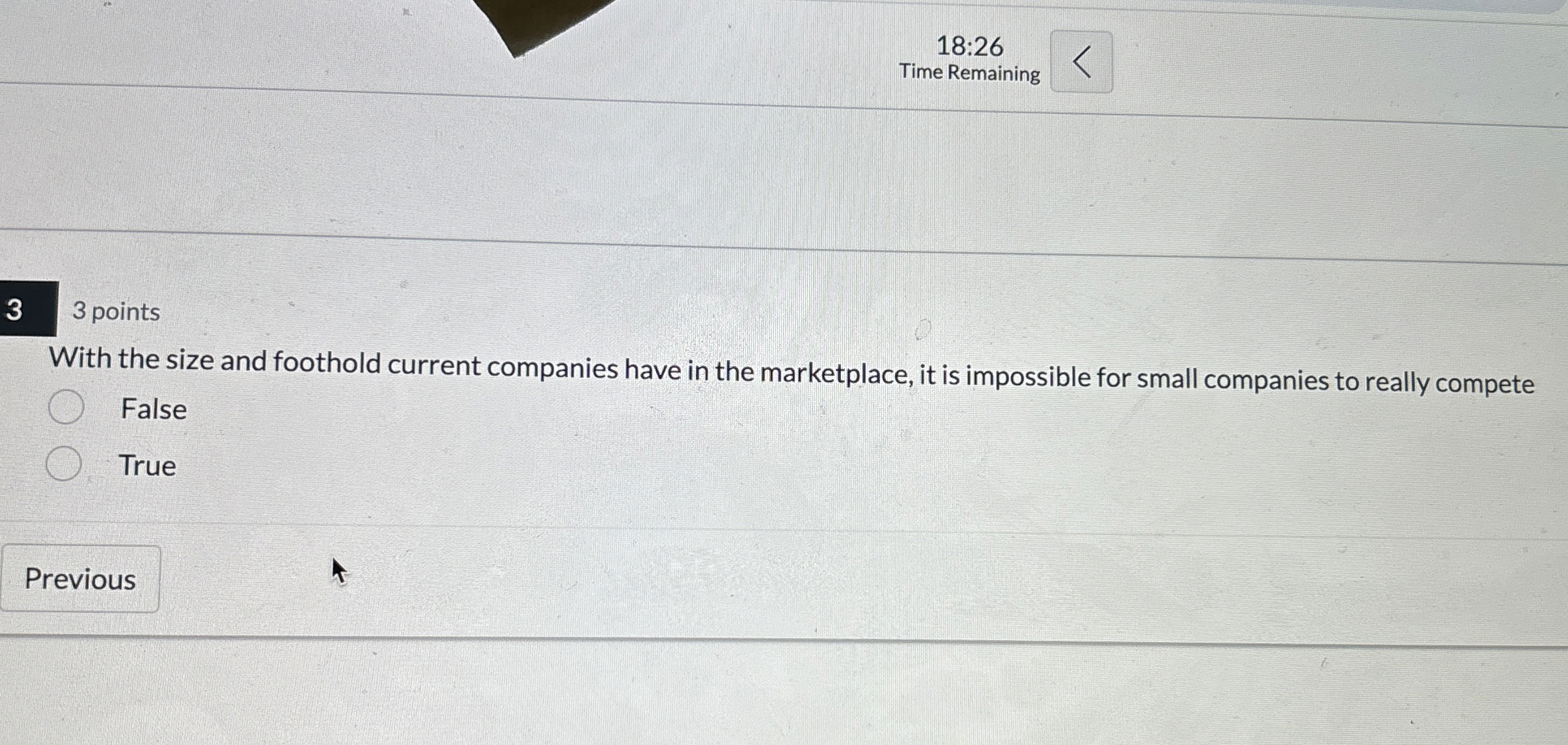  18:26 Time Remaining 3 3 points With the size and foothold