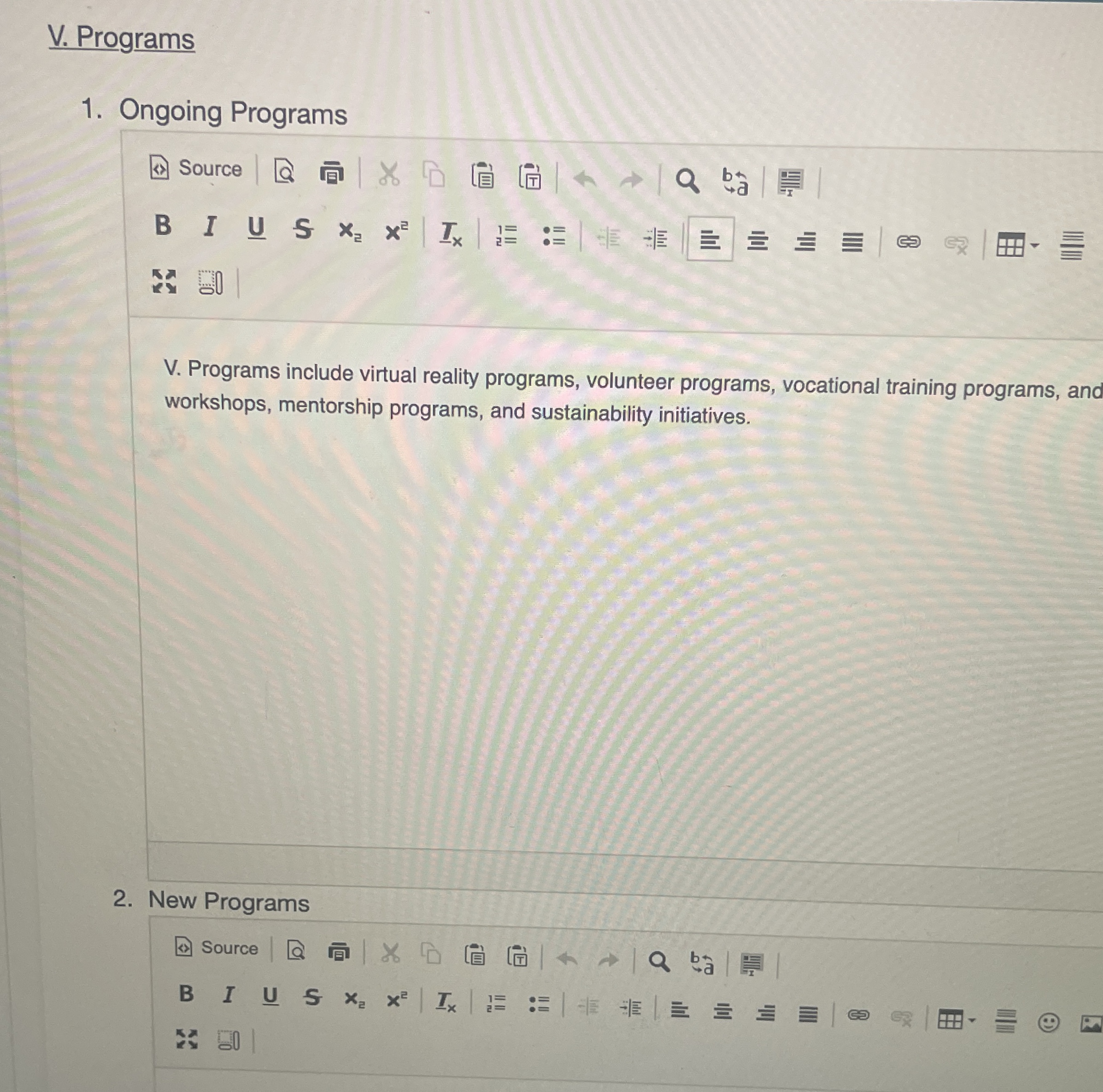  V. Programs Ongoing Programs Source Q % b+aa+a B I U?