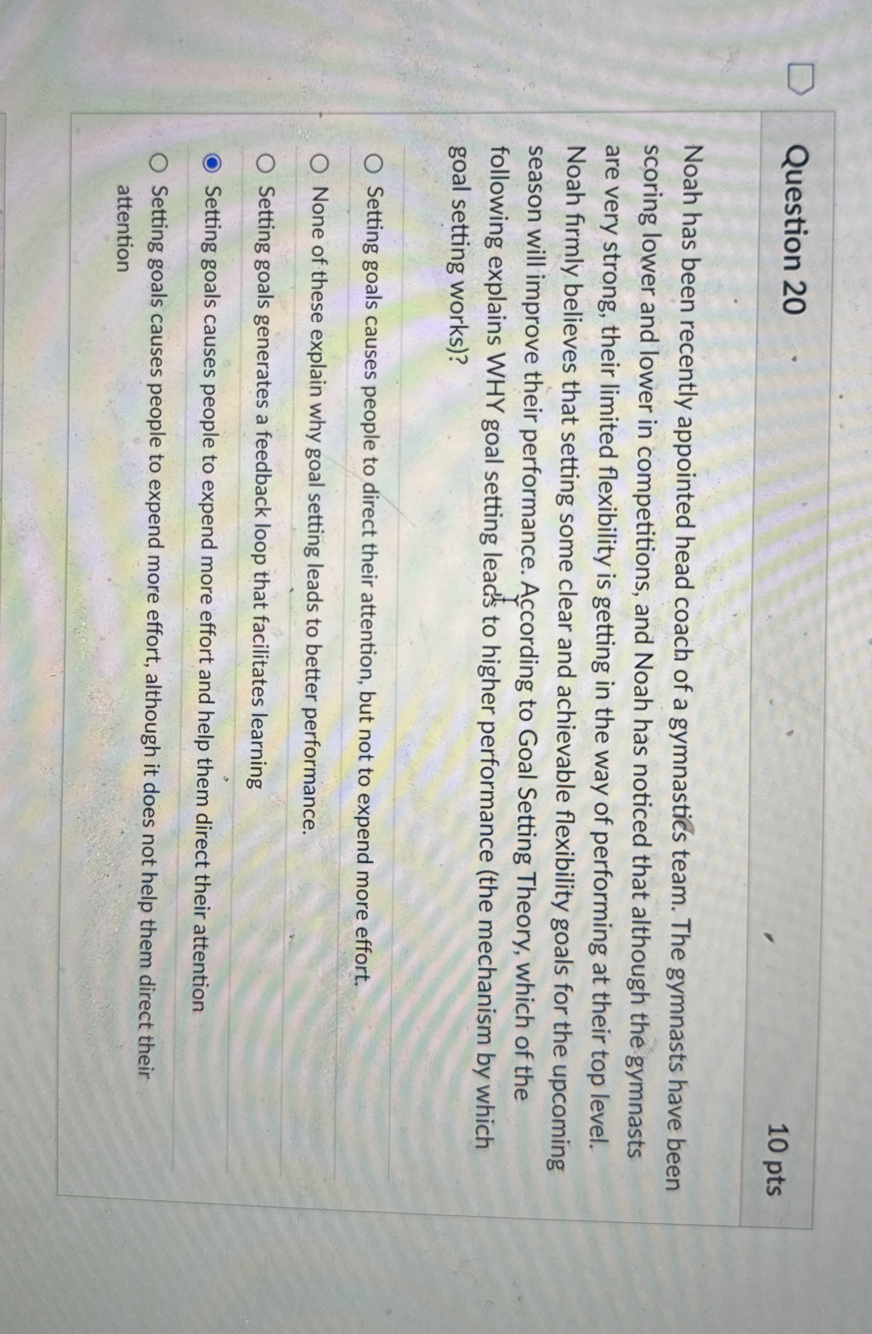  Question 20 Noah has been recently appointed head coach of a