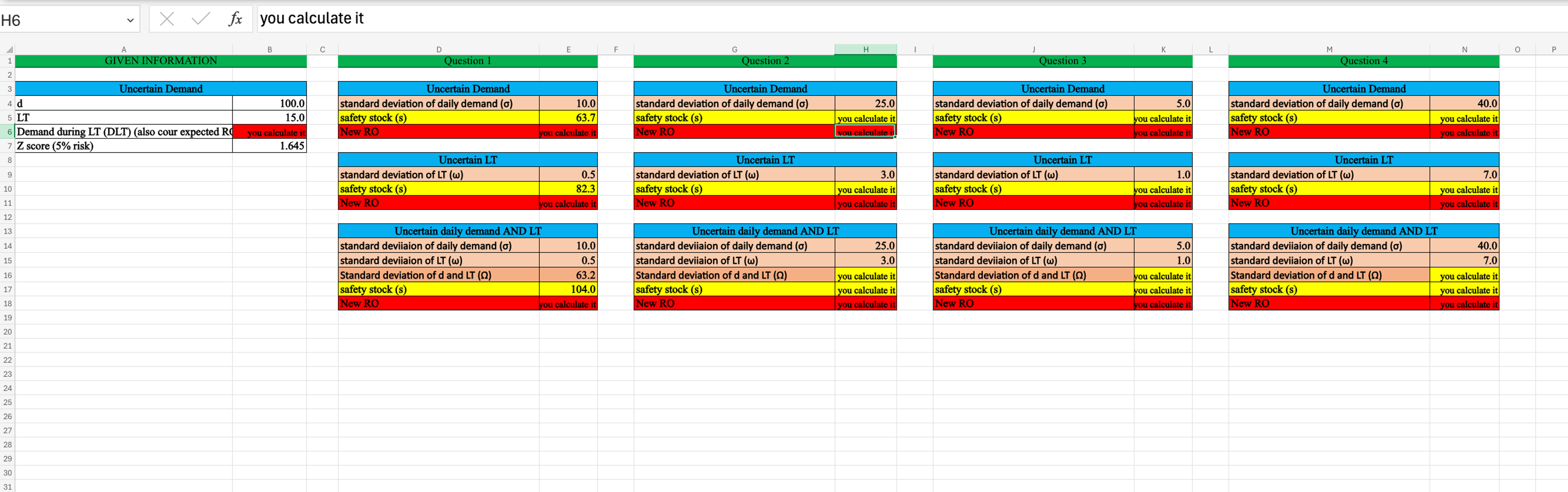  In the excel file, sheet 4. Probabilistic_Model, use the formulas presented