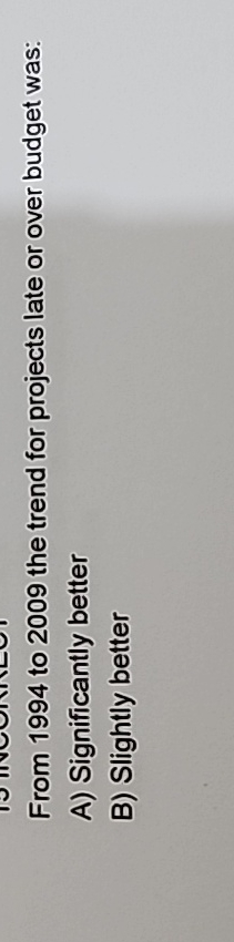  From 1994 to 2009 the trend for projects late or over