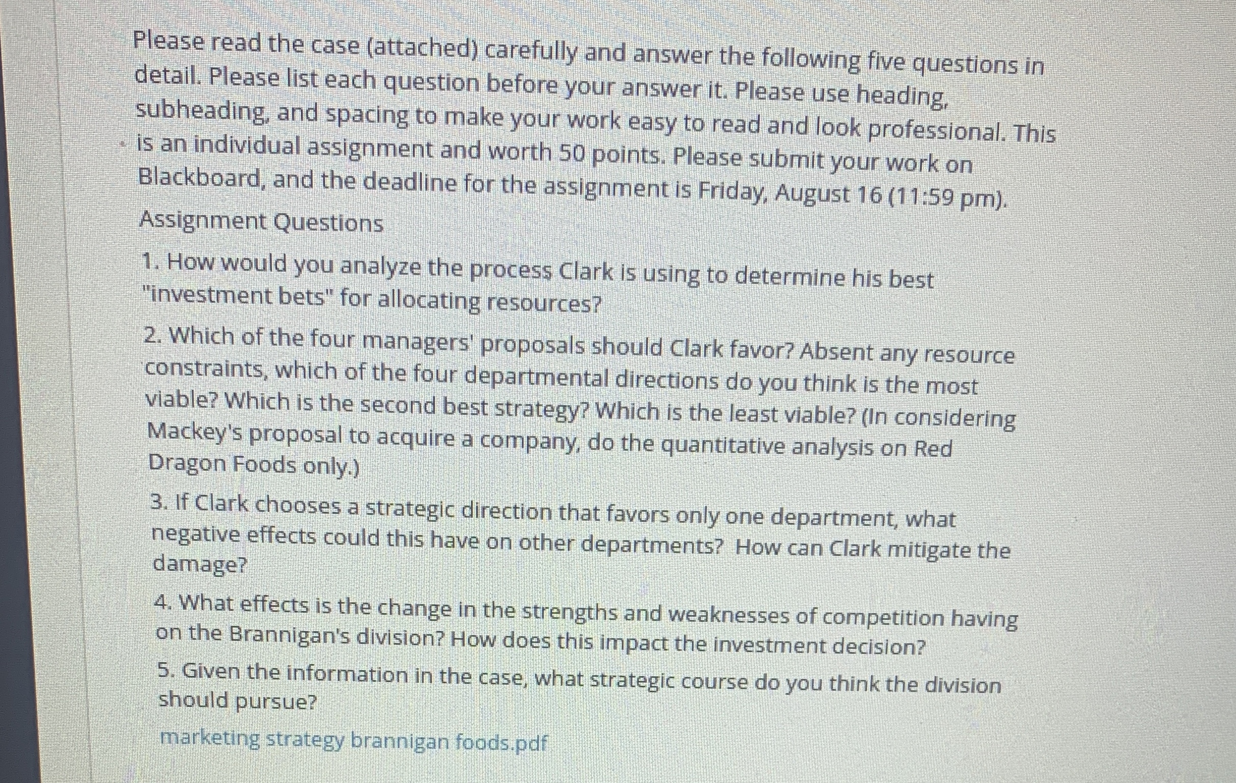  Please read the case (attached) carefully and answer the following five