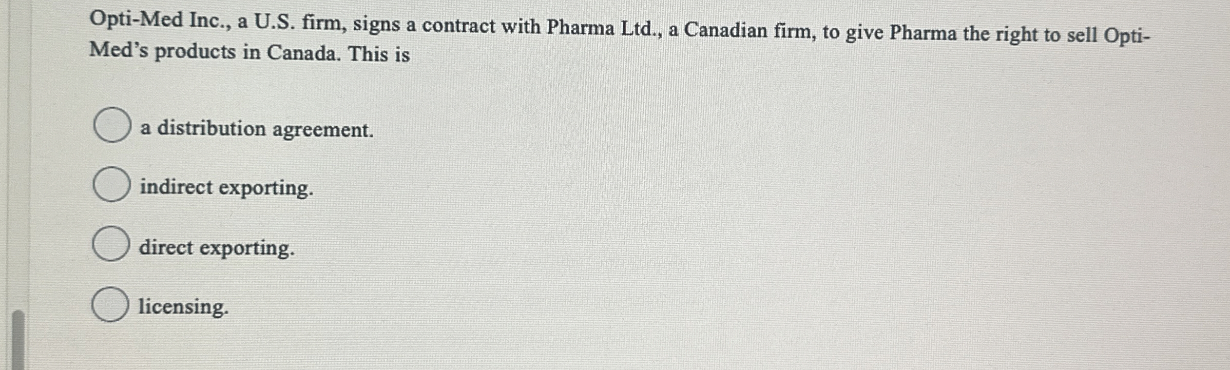 Opti-Med Inc., a U.S. firm, signs a contract with Pharma Ltd.,