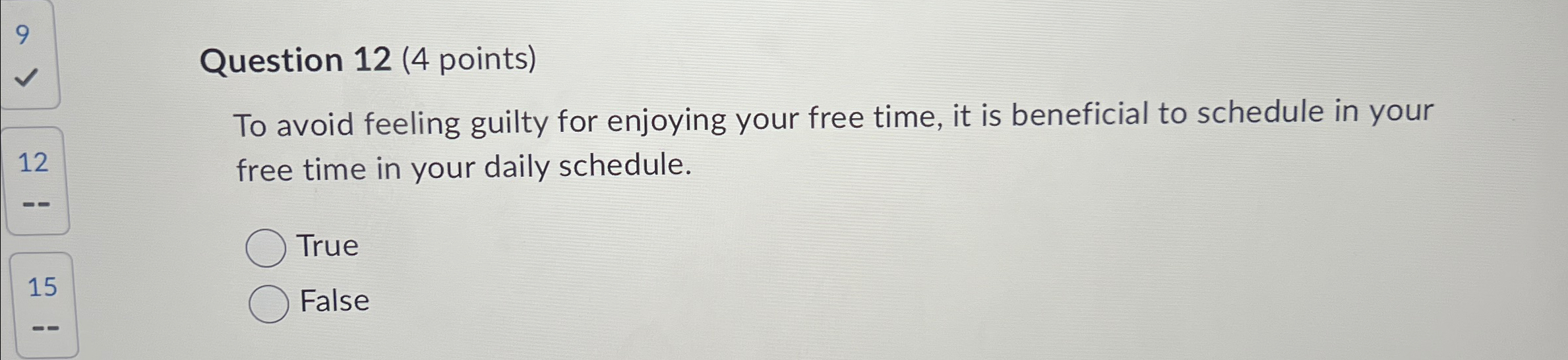  Question 12(4 points) To avoid feeling guilty for enjoying your free