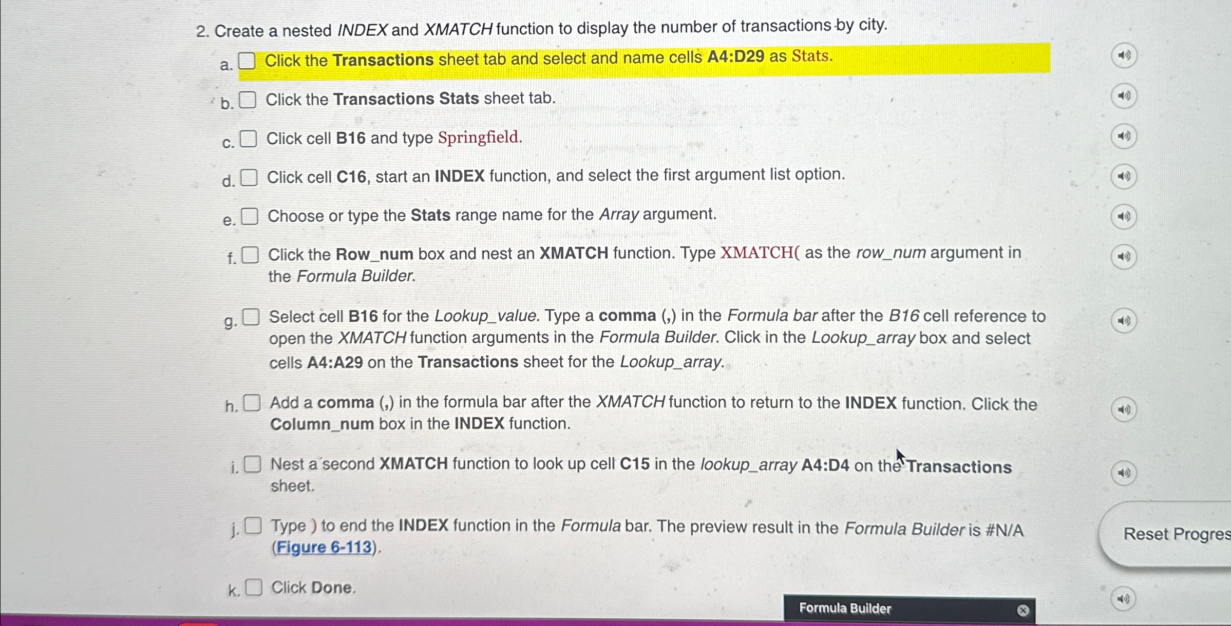  Create a nested INDEX and XMATCH function to display the number