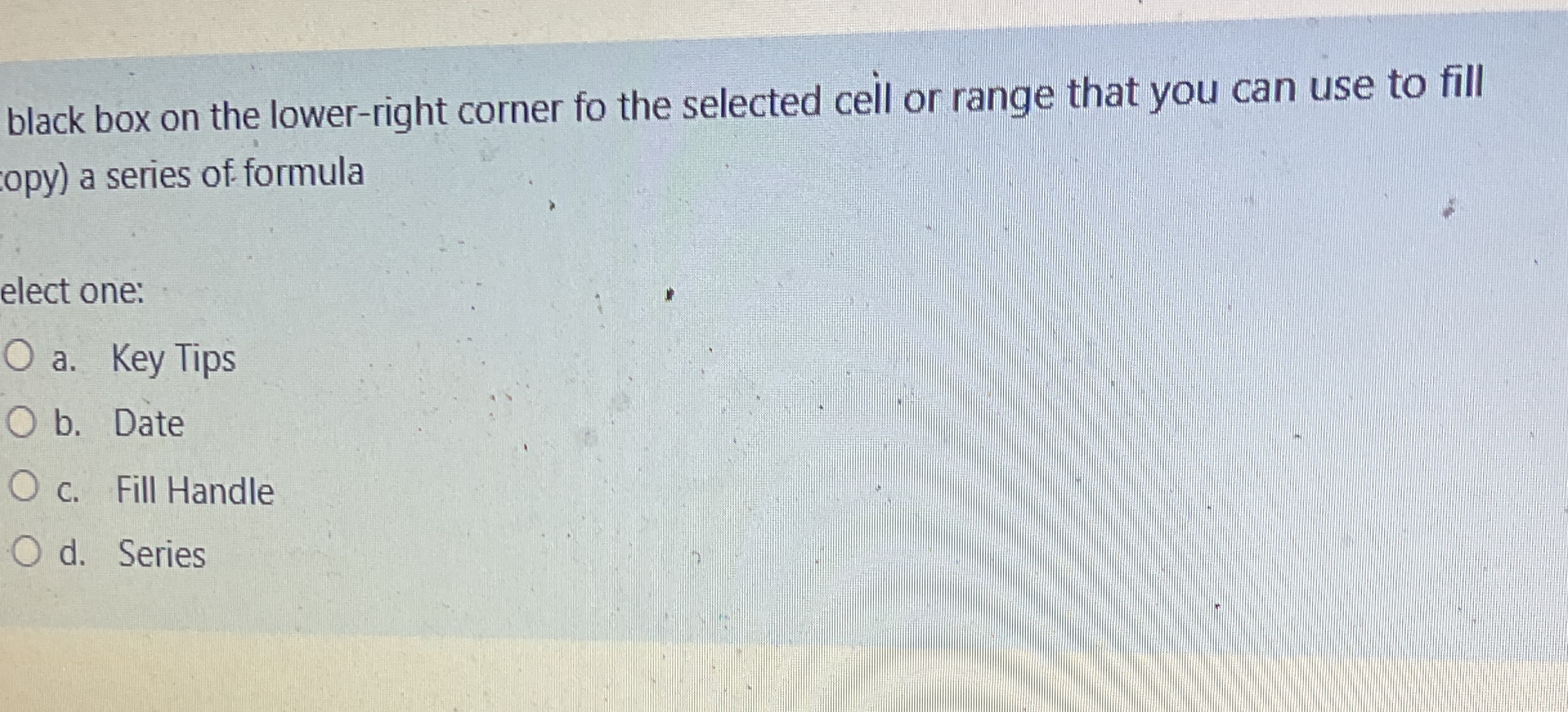  black box on the lower-right corner fo the selected cell or