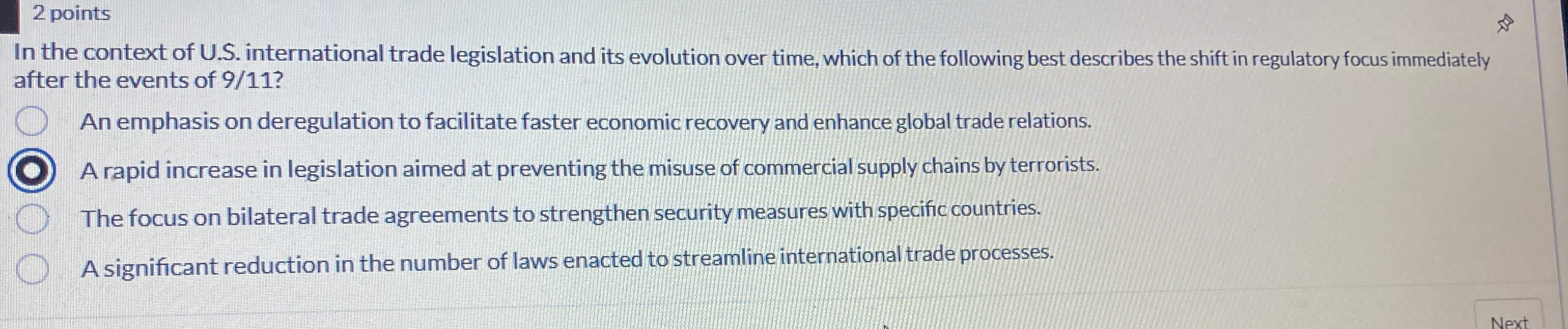  2 points In the context of U.S. international trade legislation and