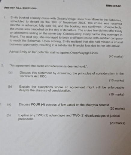  Answer ALL questions. BBM204/03 Emily booked a luxury cruse with OceanVoyage