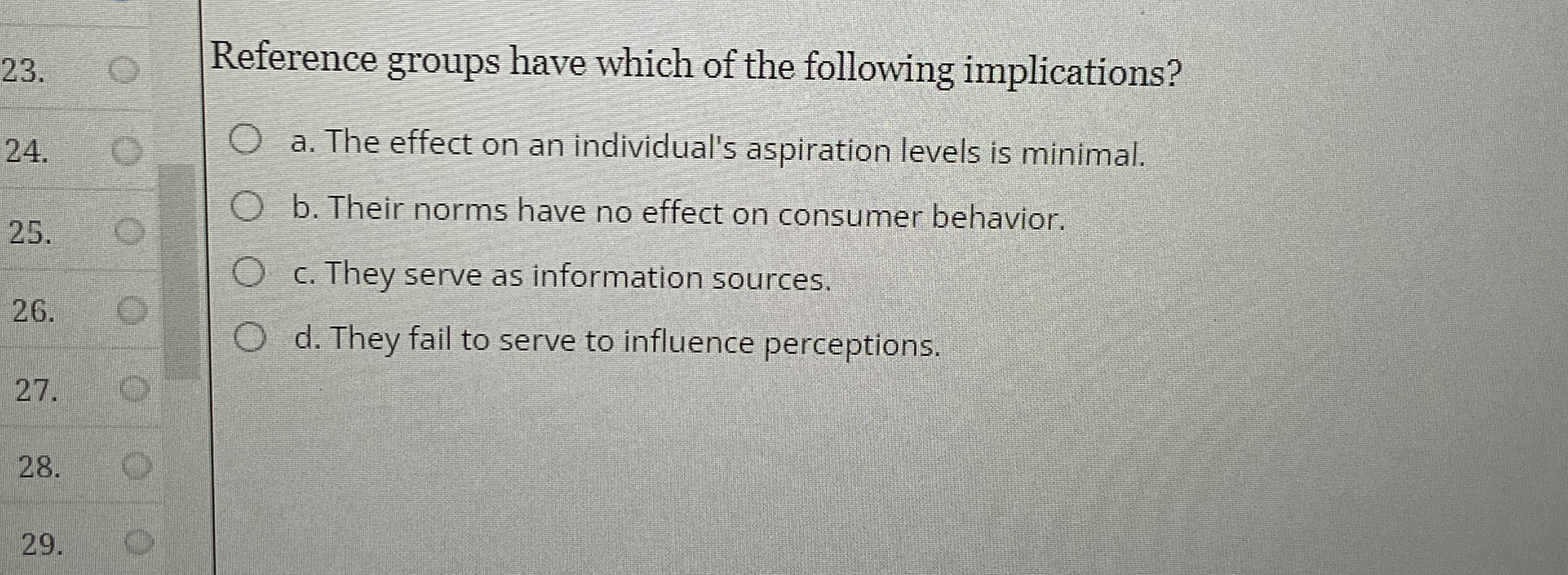  Reference groups have which of the following implications? a. The effect