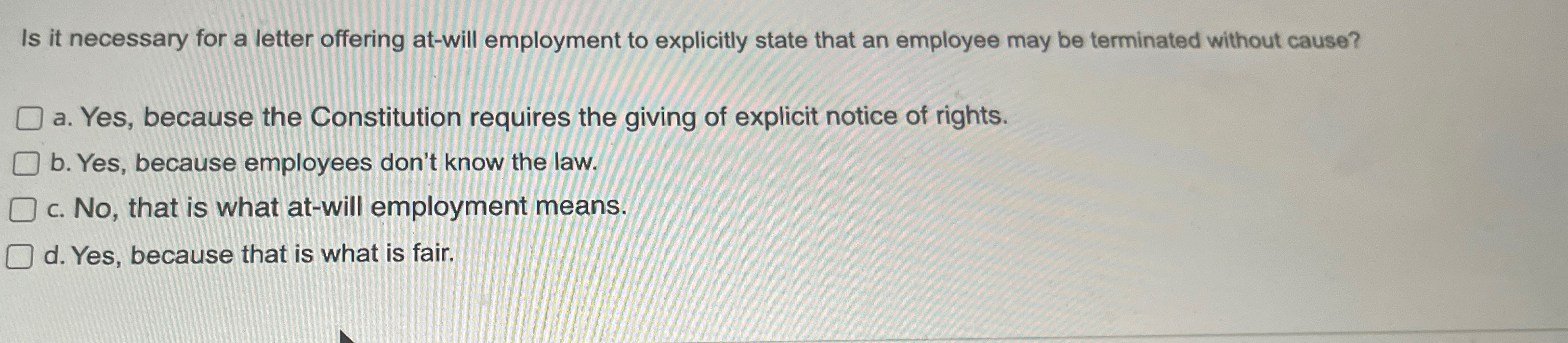  Is it necessary for a letter offering at-will employment to explicitly