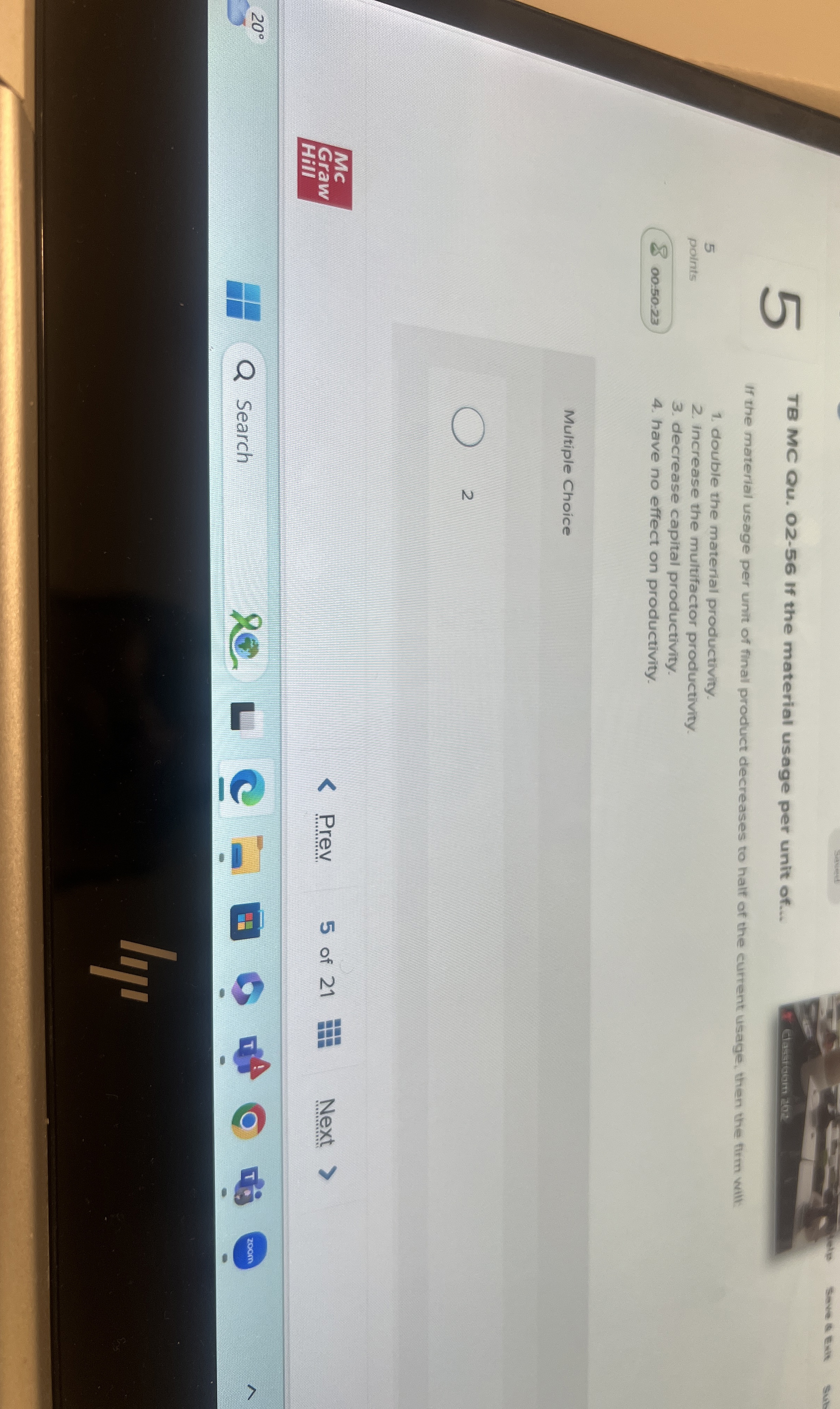  TB MC Qu. O2-56 If the material usage per unit of...