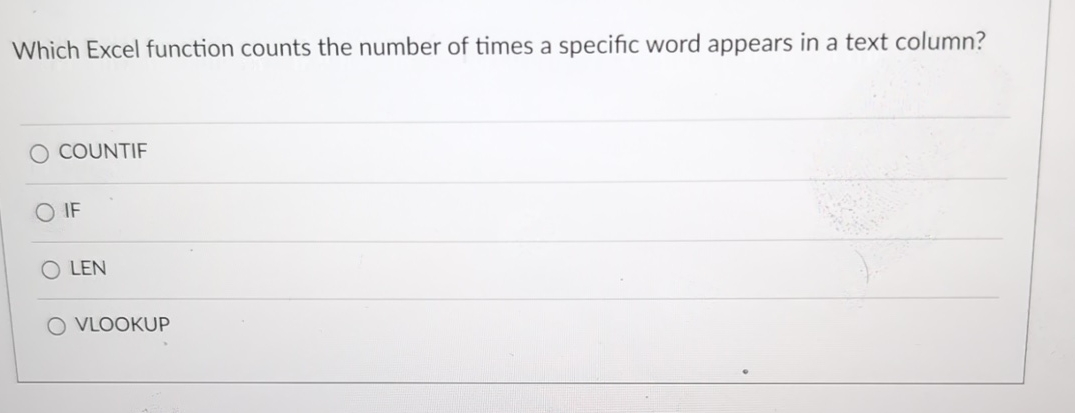  Which Excel function counts the number of times a specific word